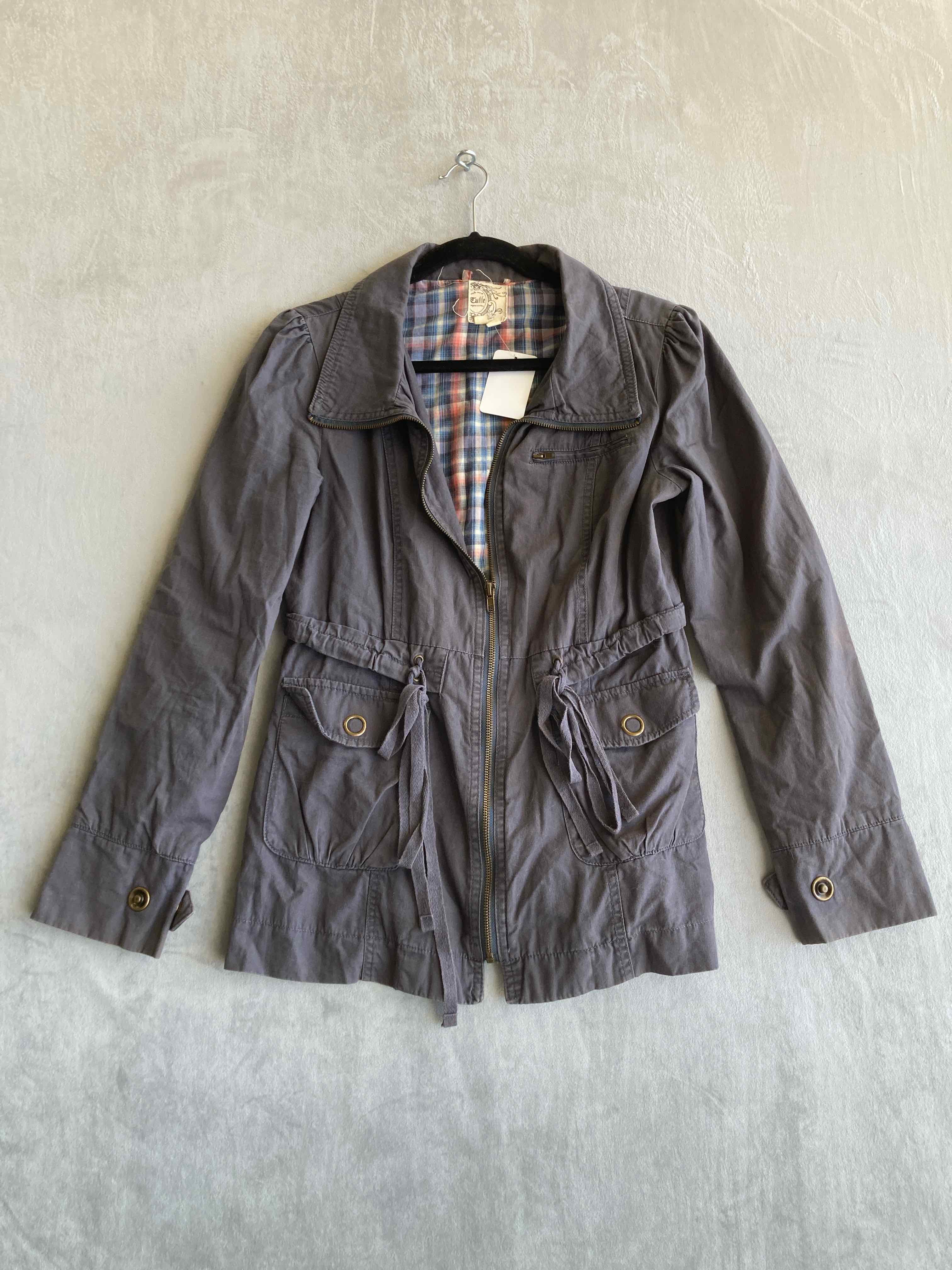 Tulle Gray Plaid Cotton Blend Jacket Medium