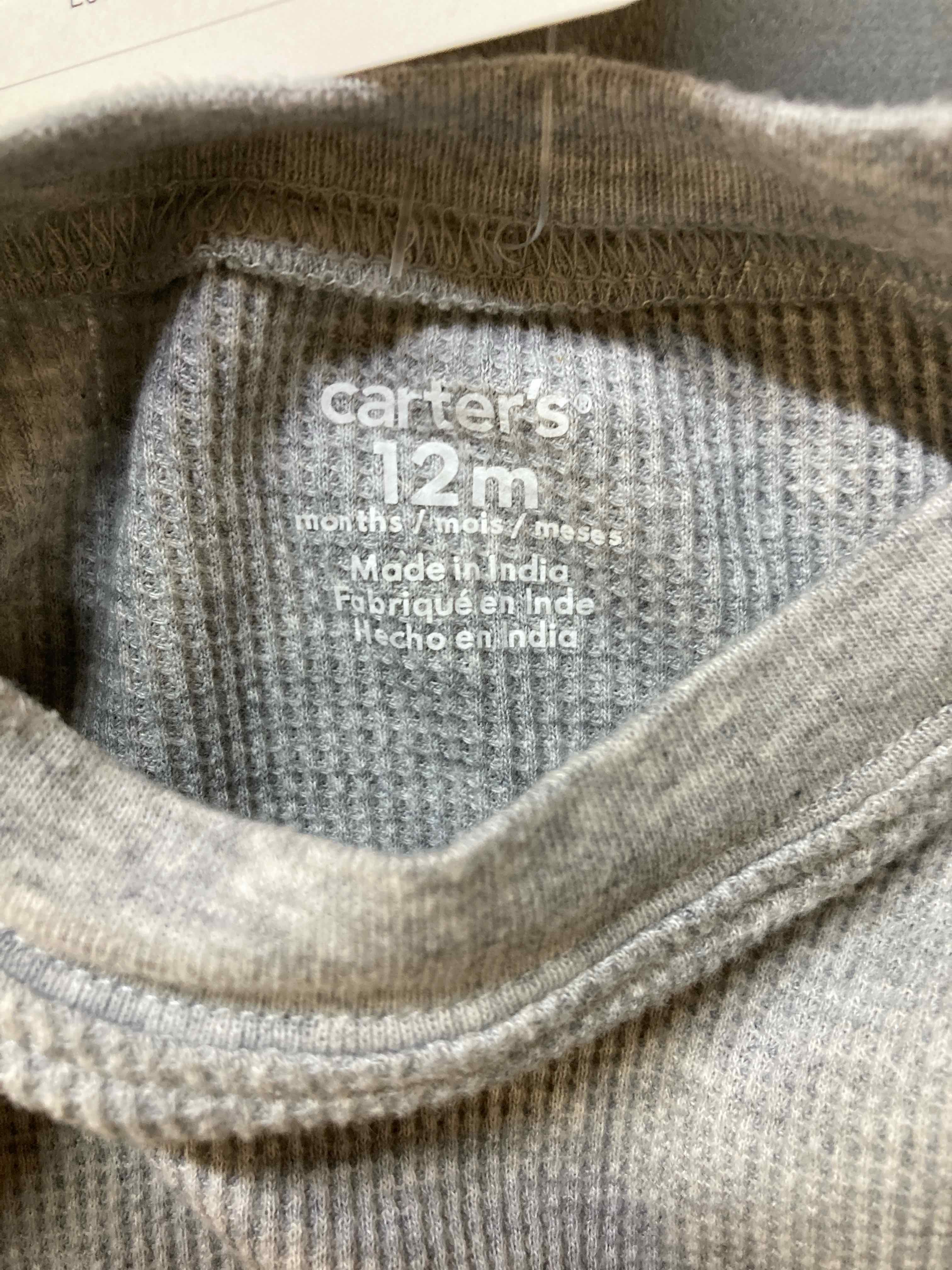 Carter's Gray Cotton Blend Lon waffle knit LS onesie size 12M