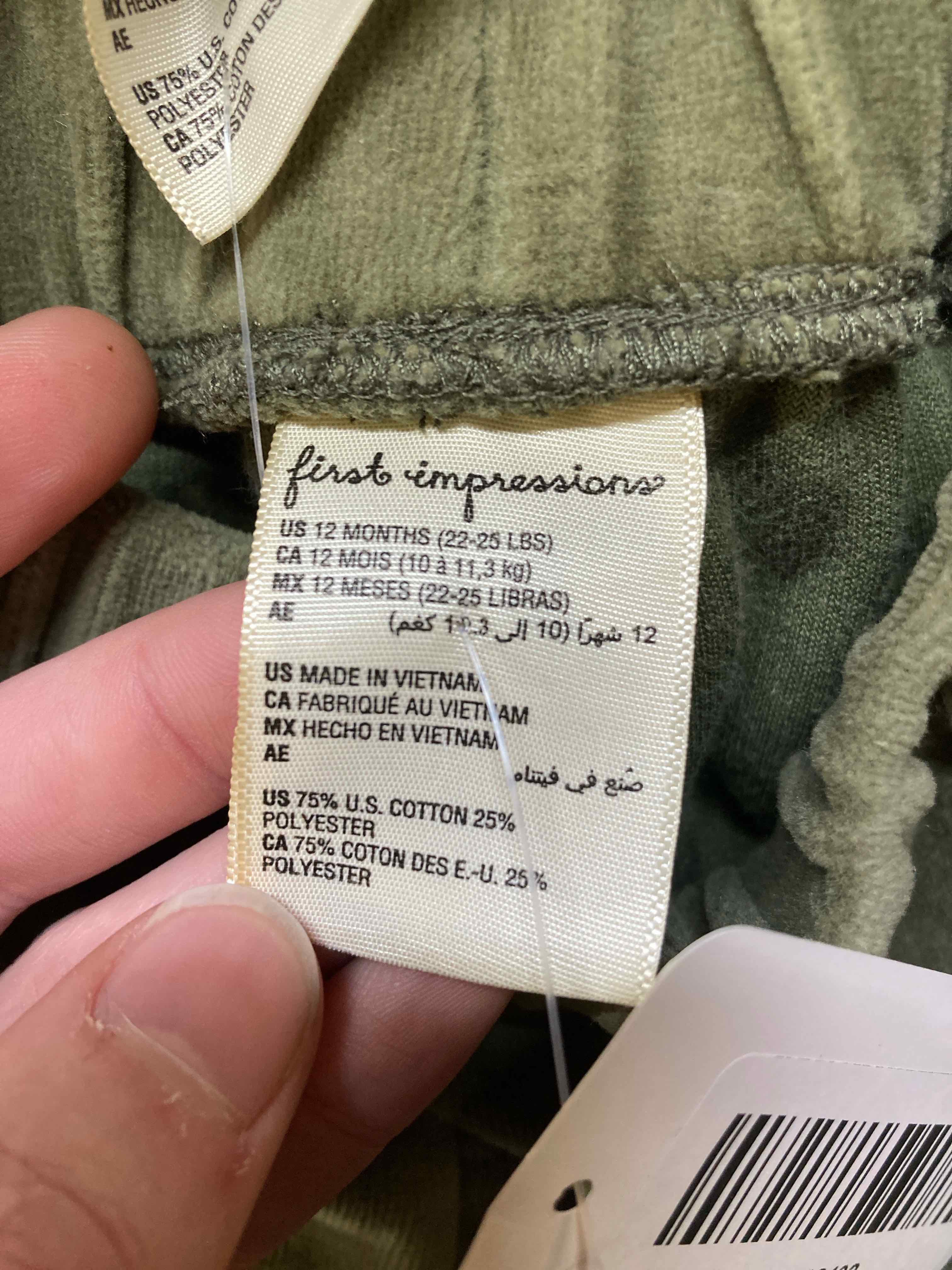 First Impressions Green Cotton Polyester Pants 12 Months