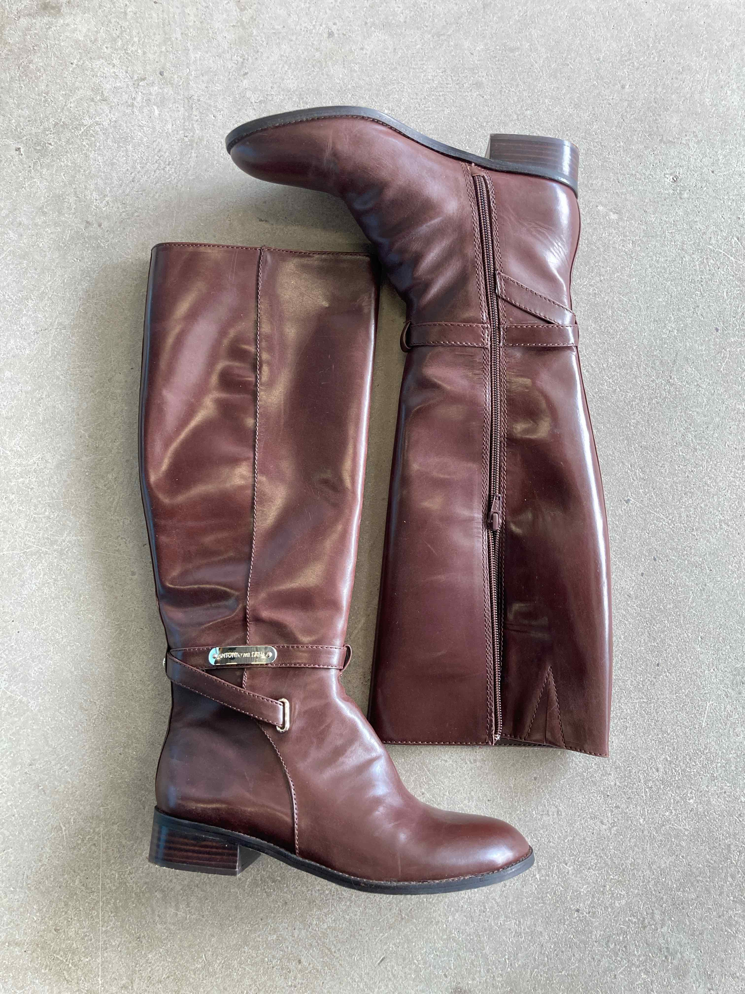 ANTONIO MELANI Dark Brown Leather Thigh-High Boots
