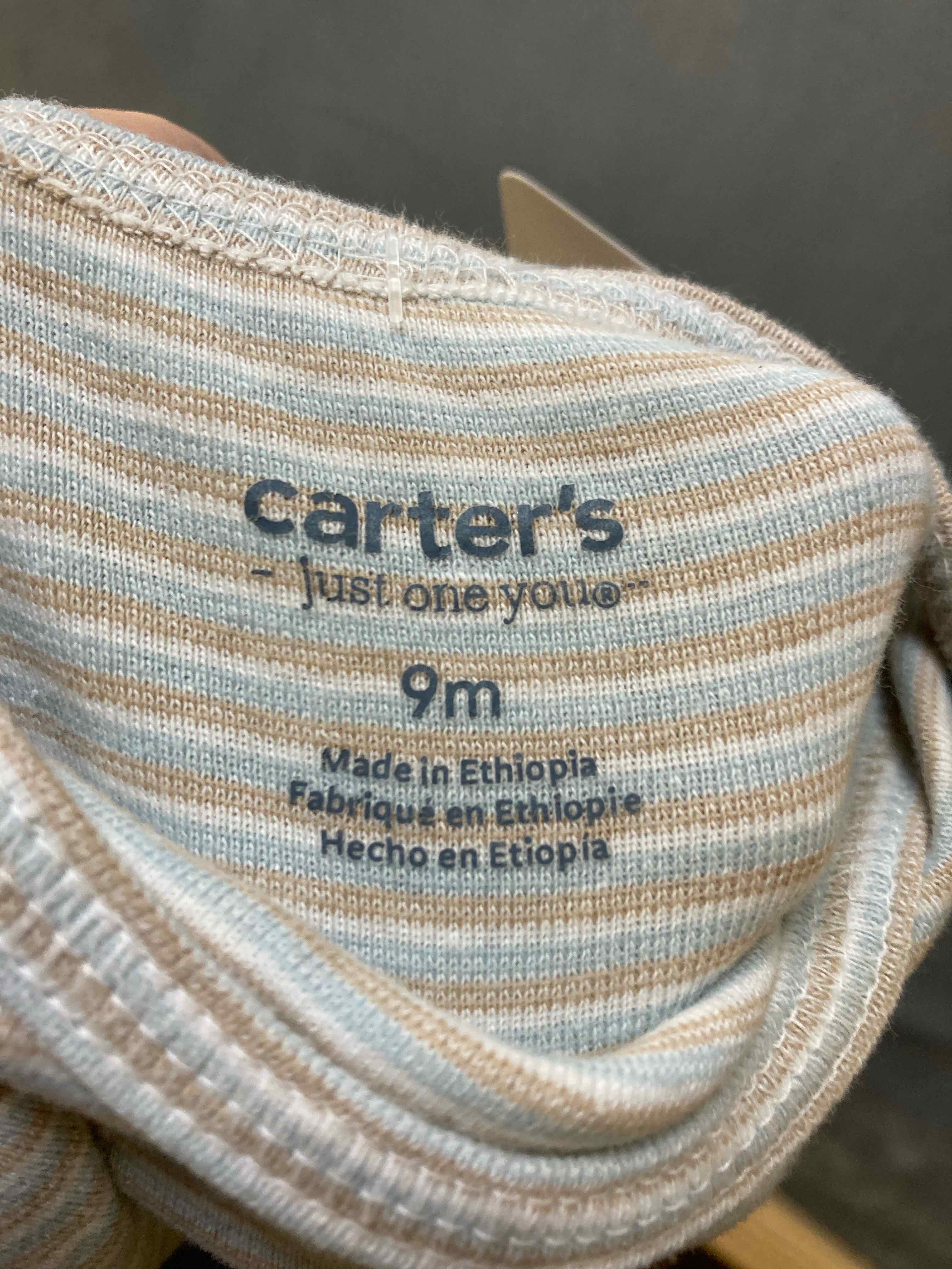 Carter's Beige Blue Cotton Onesie 9M
