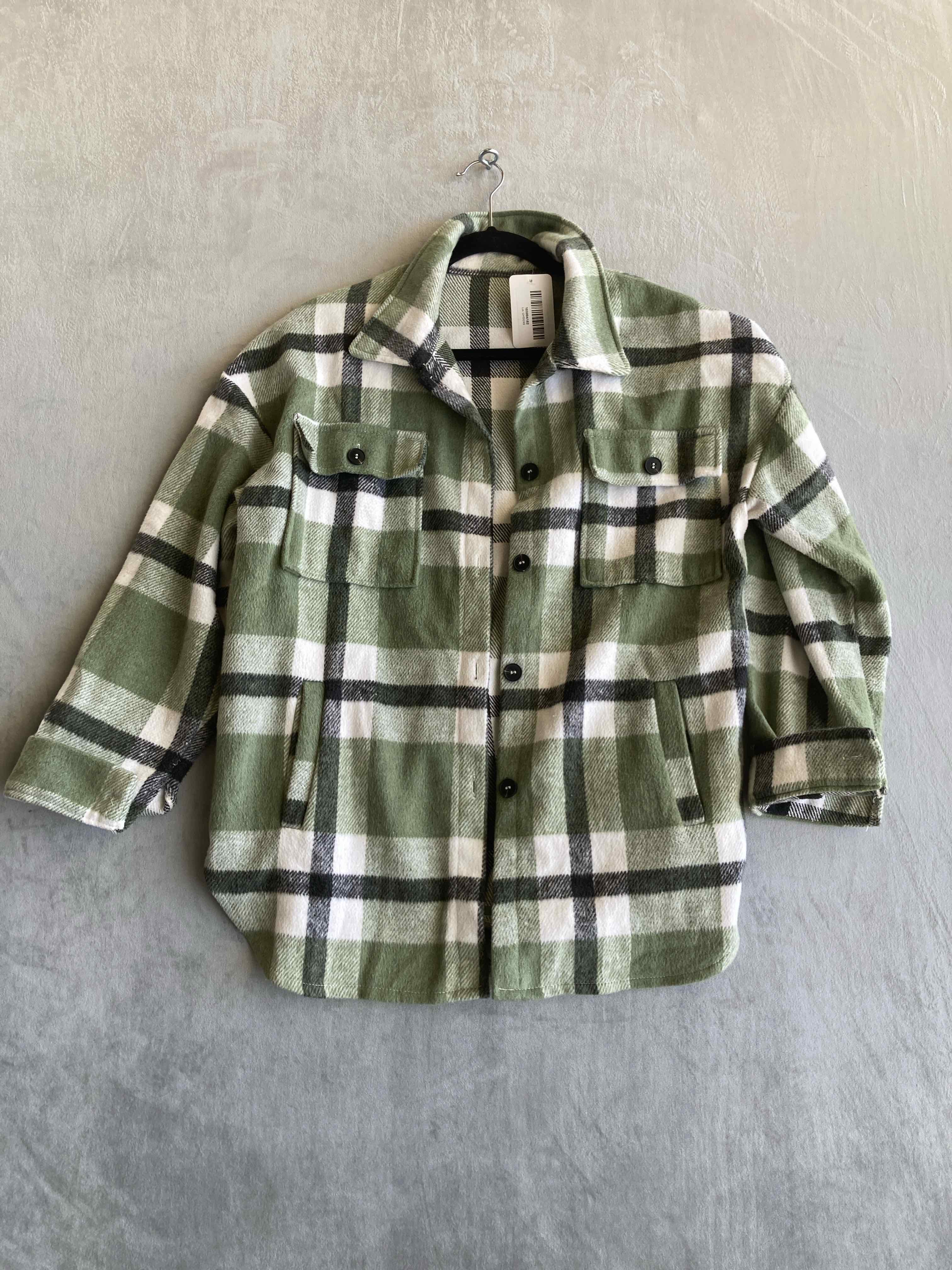 Green Plaid Polyester Blend Shirt