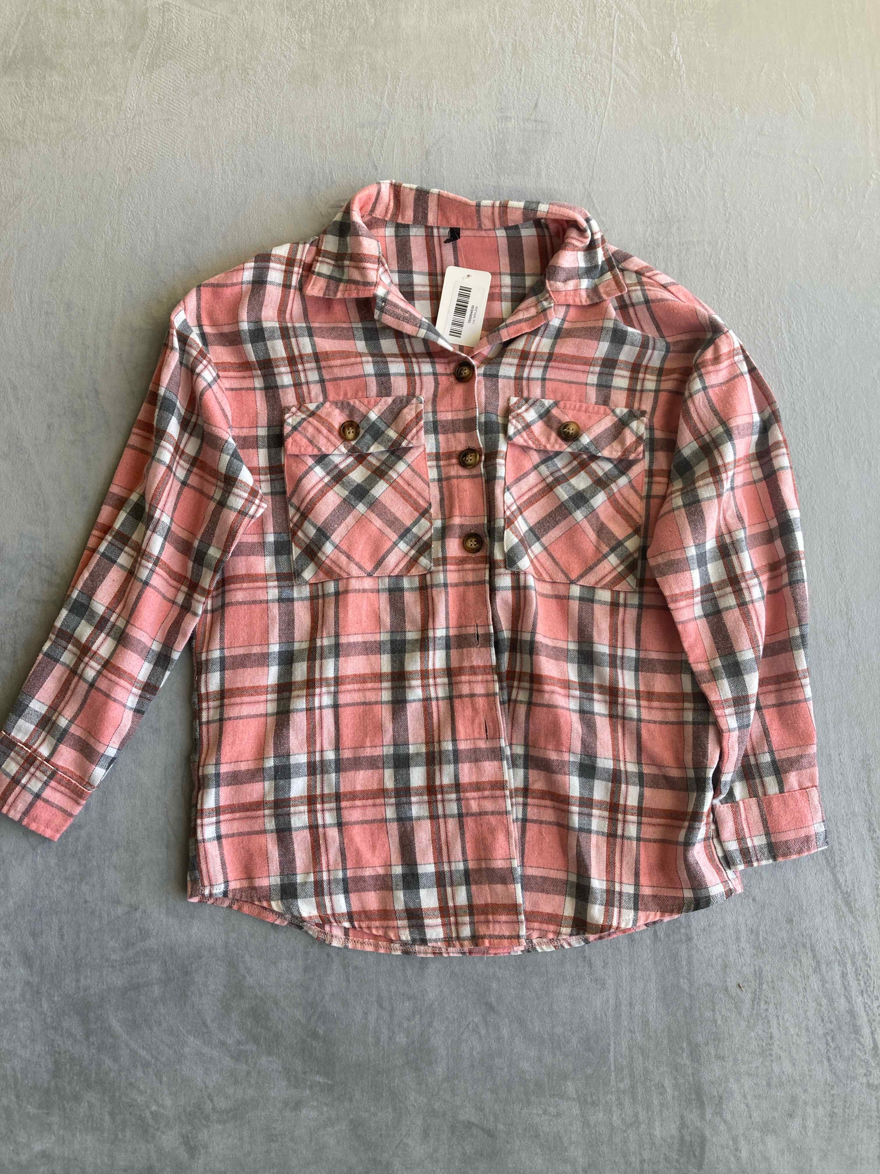 Pink Plaid Polyester Blend Button-Up Shirt