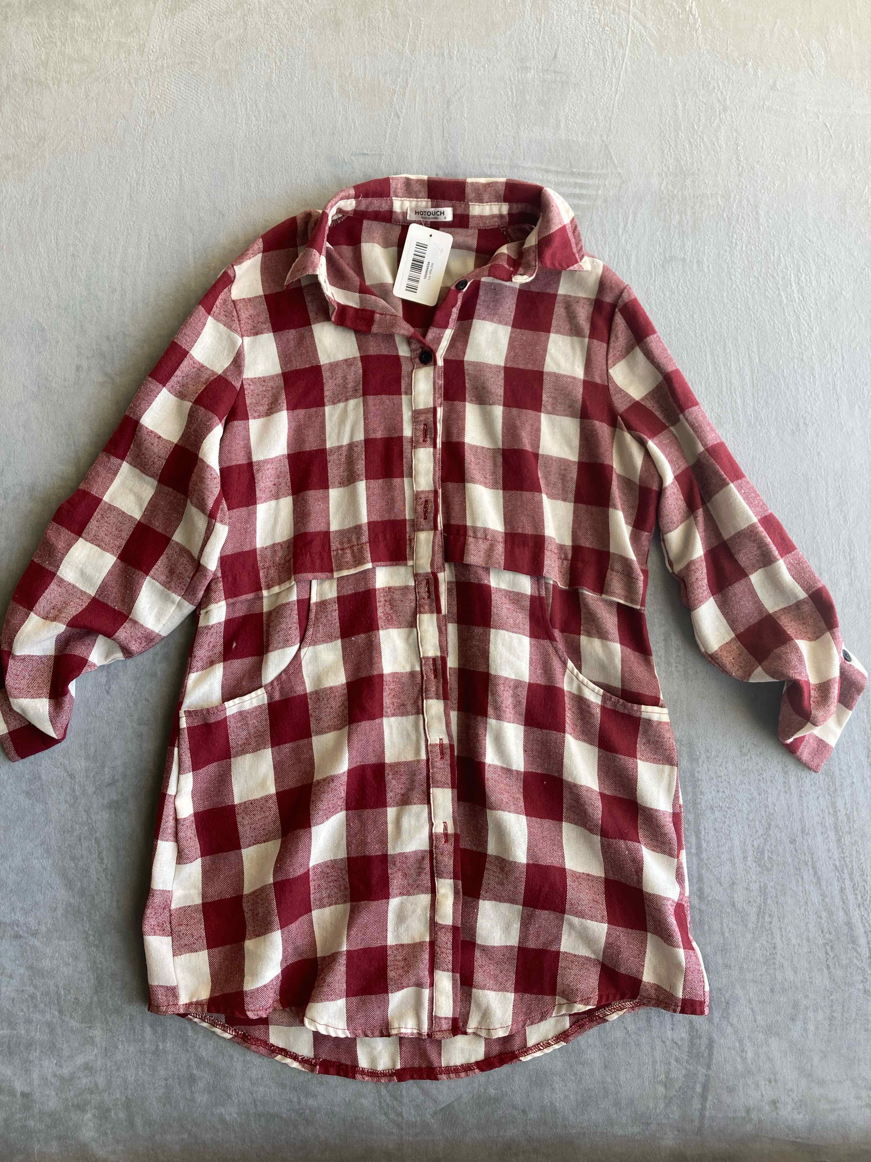 Hotouch Red and White Polyester Cotton Blend Button-Up Shirt Medium