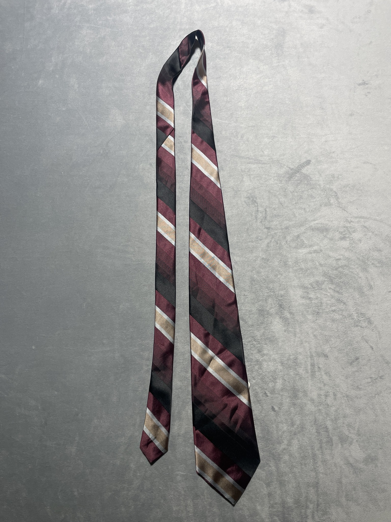 Thornhill Burgundy, Black, and Beige Striped polyester blend Tie