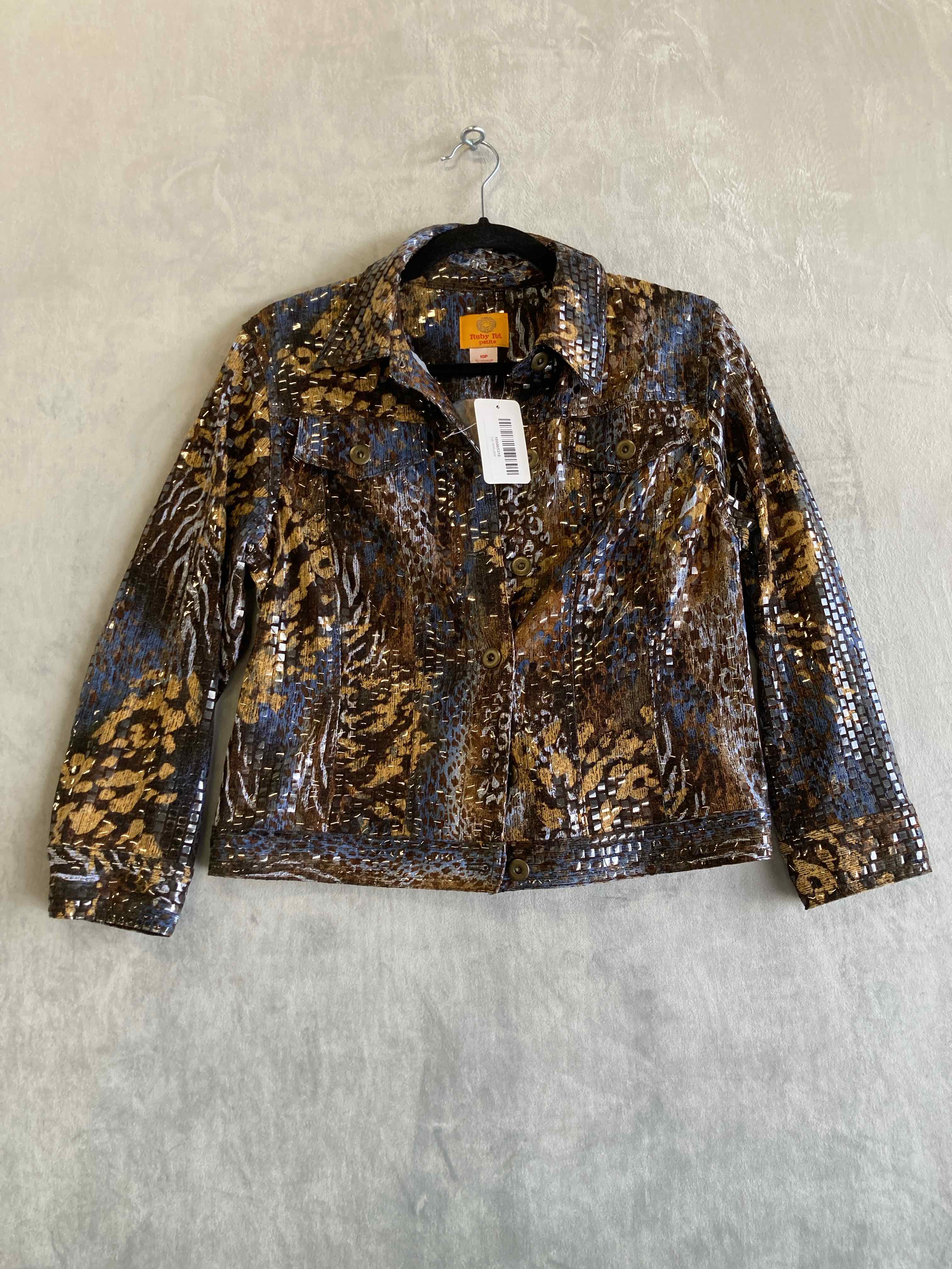 Ruby Rd Blue Brown Polyester Blend Jacket Petite