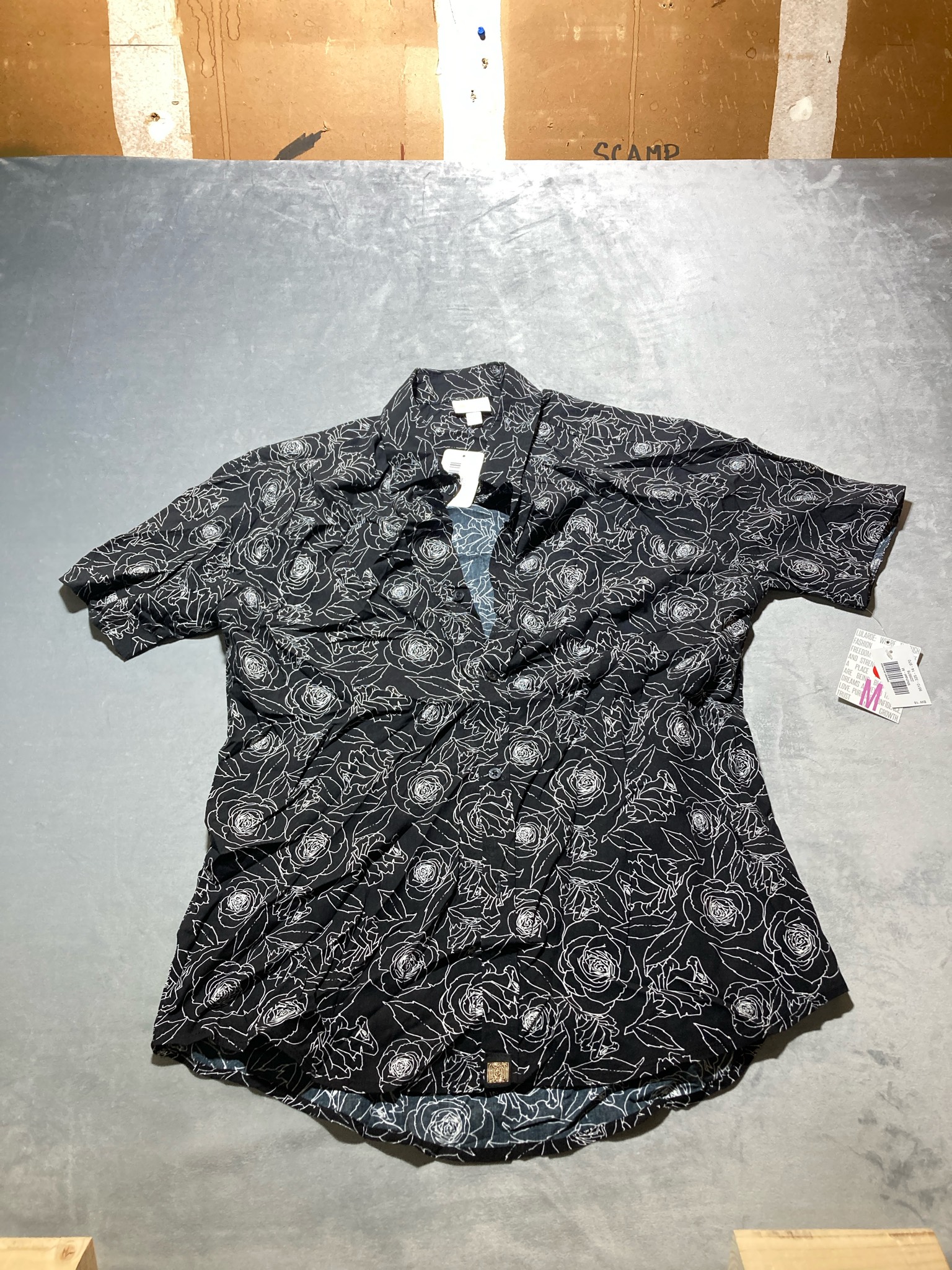LuLaRoe Black Floral button up shirt size medium NWT