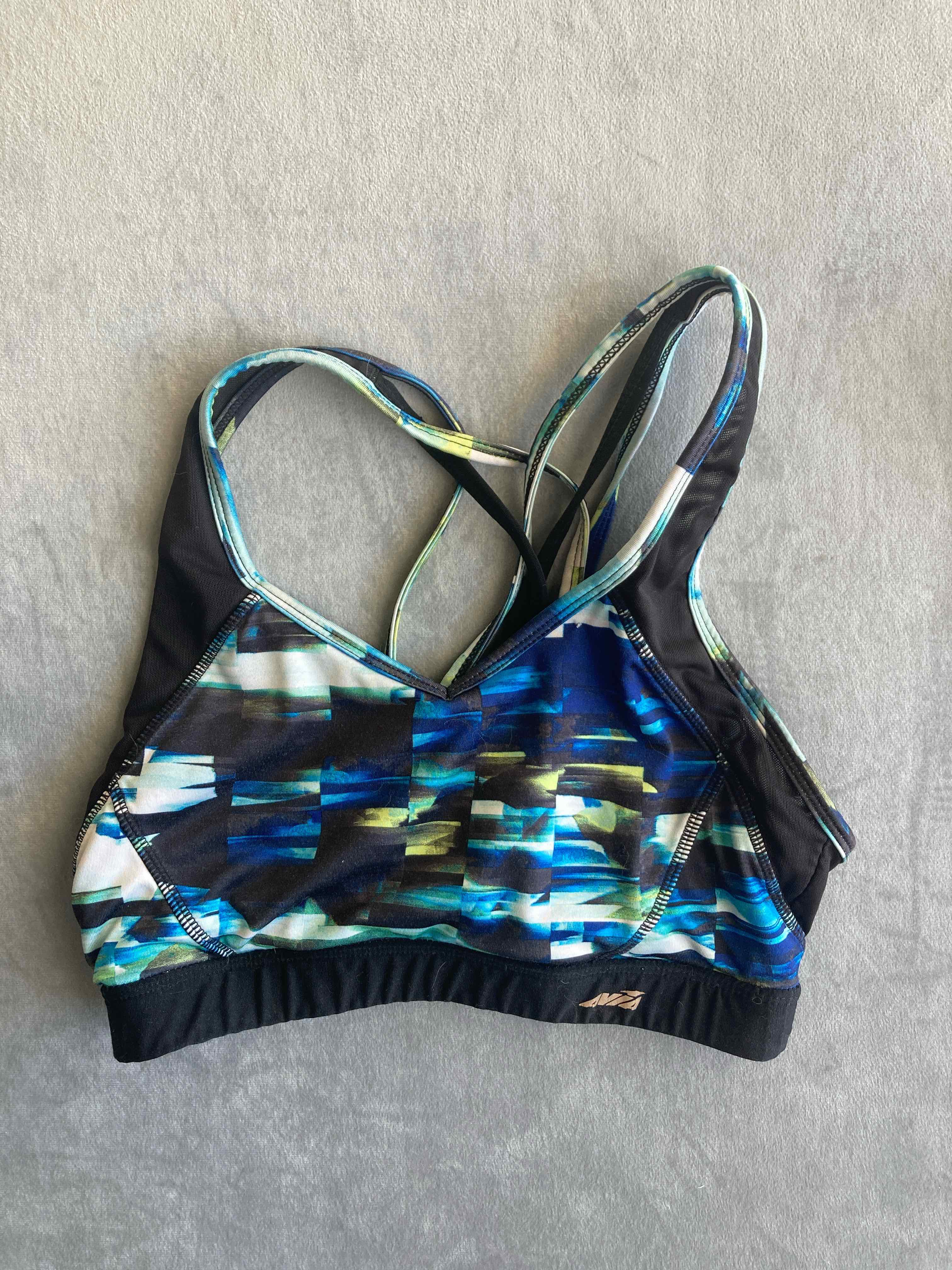 Avia Black Blue Green Multi-Color Sports Bra Medium