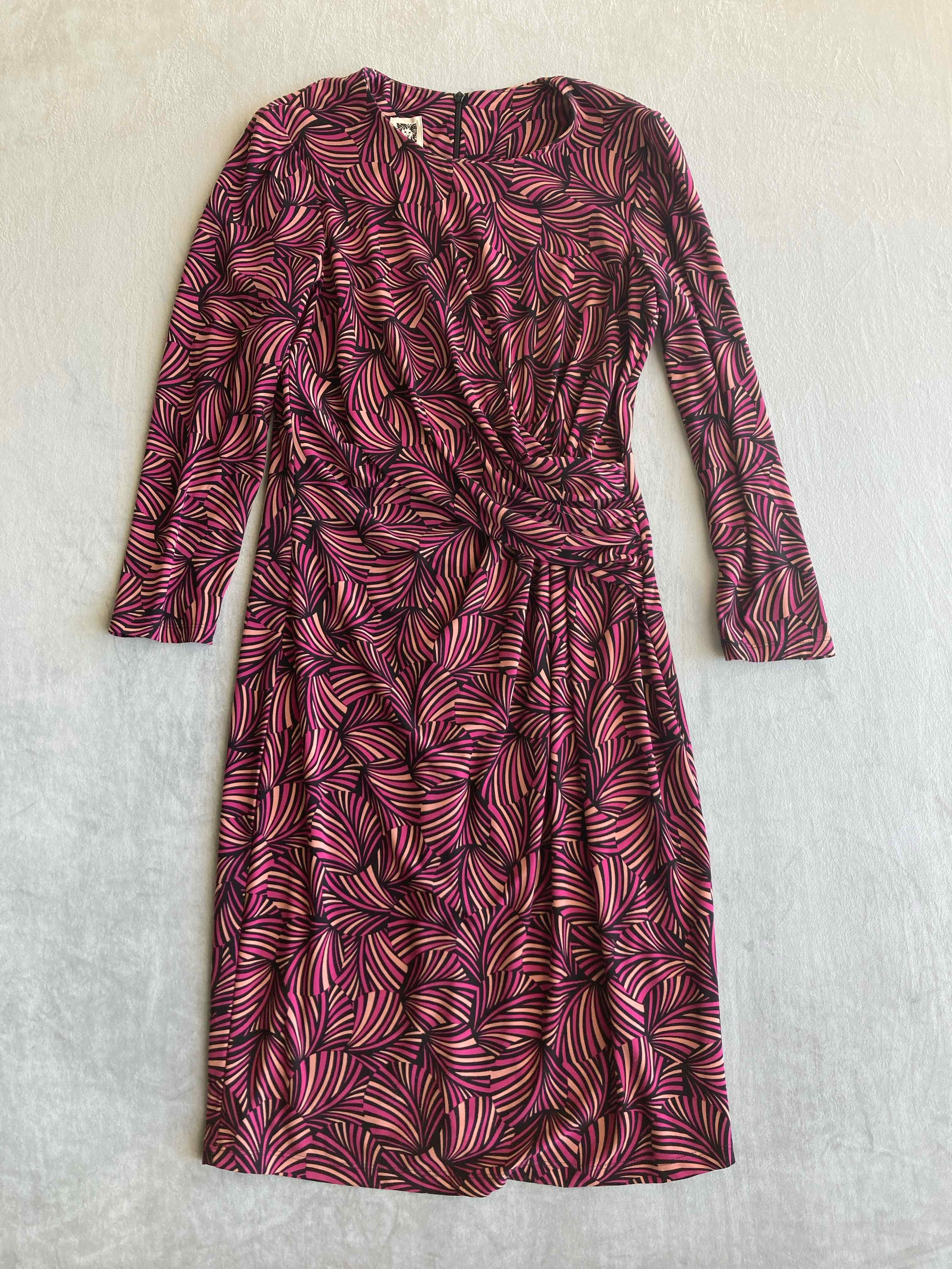Anne Klein Pink Black Polyester Blend Dress Small