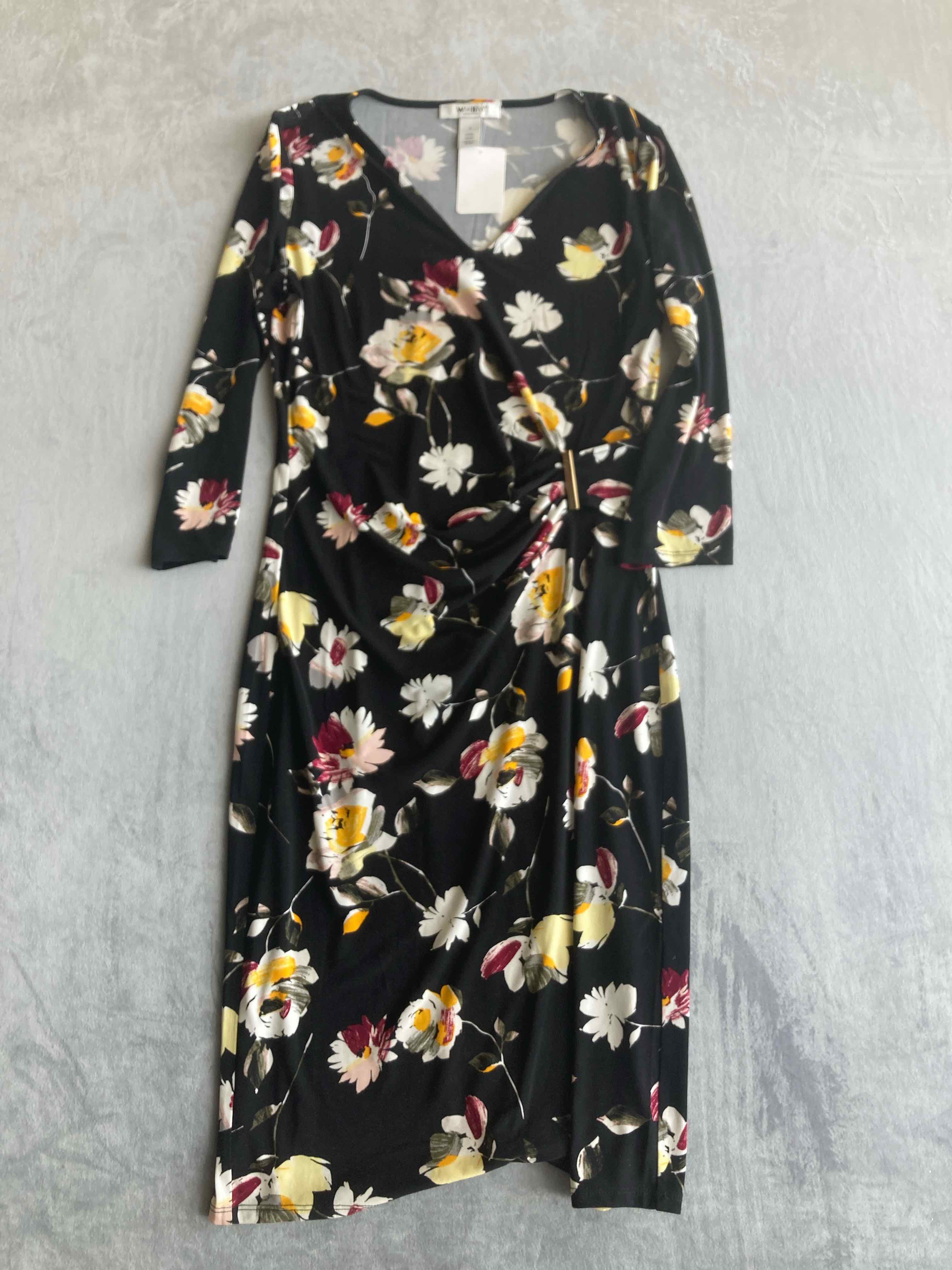 WHBM Black Floral Polyester Blend Dress Size 4