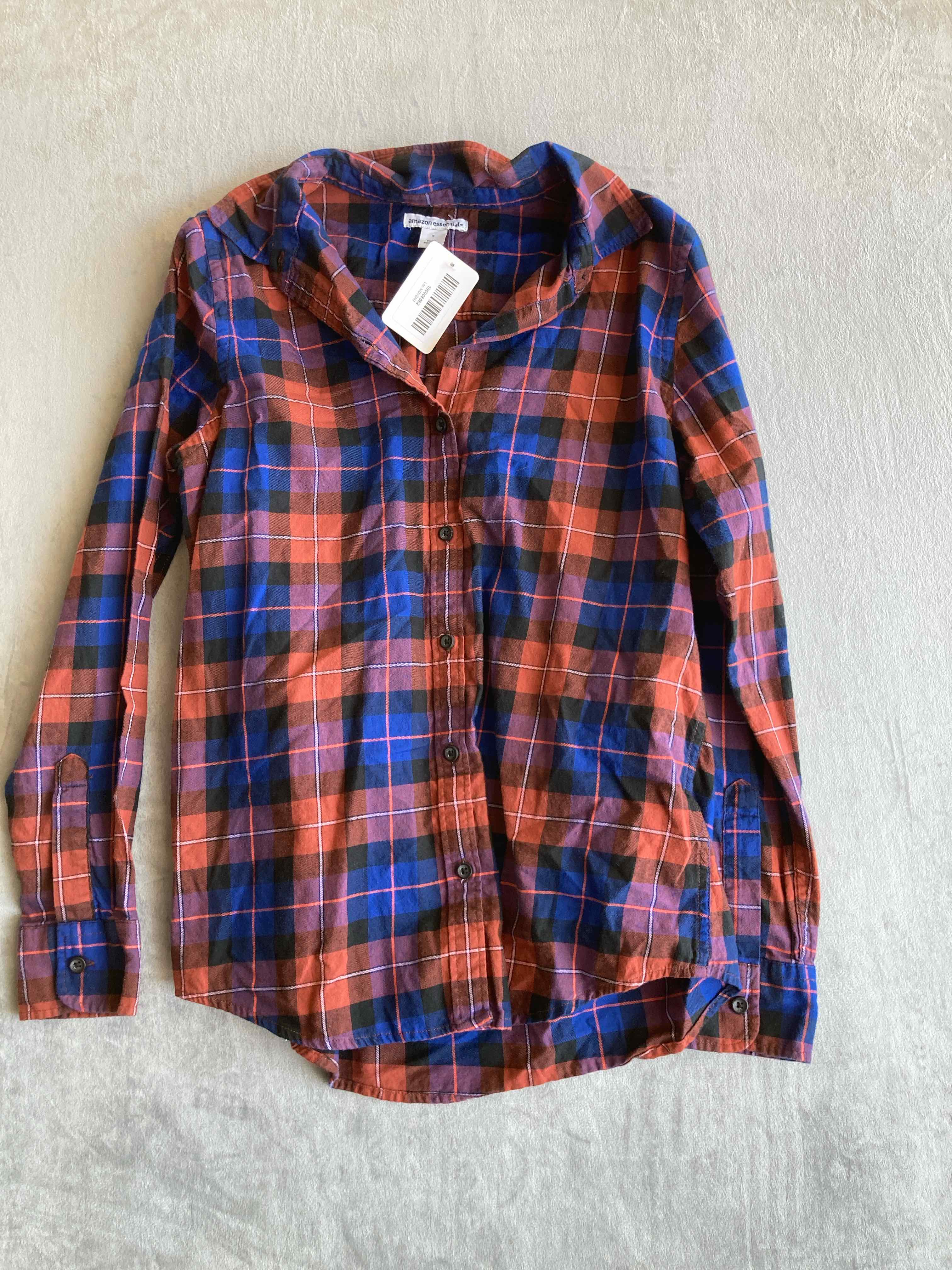 Amazon Essentials Blue Red Plaid Cotton Long Sleeve Shirt Large