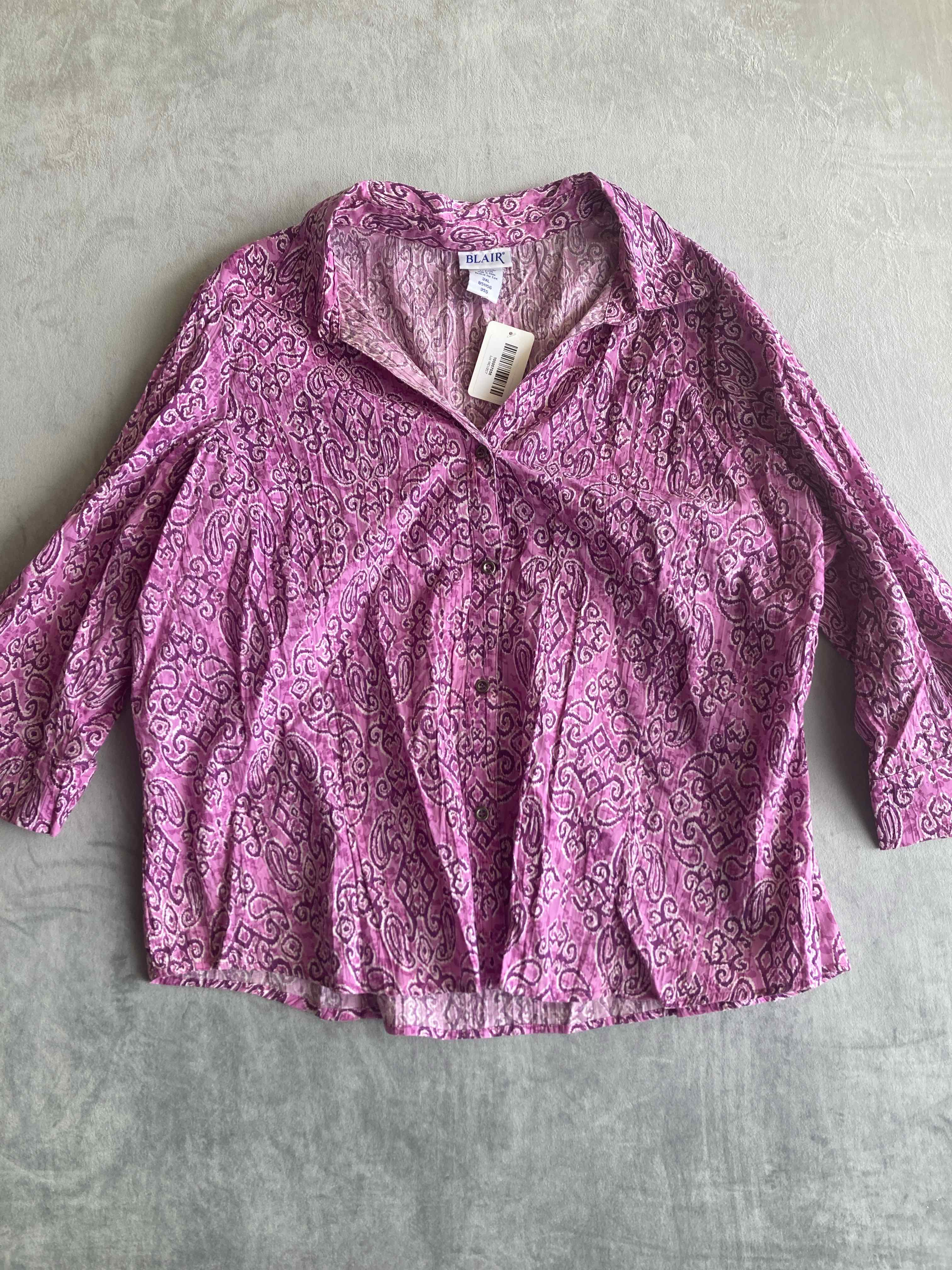 Blair Purple Floral Polyester Cotton Blouse 3XL