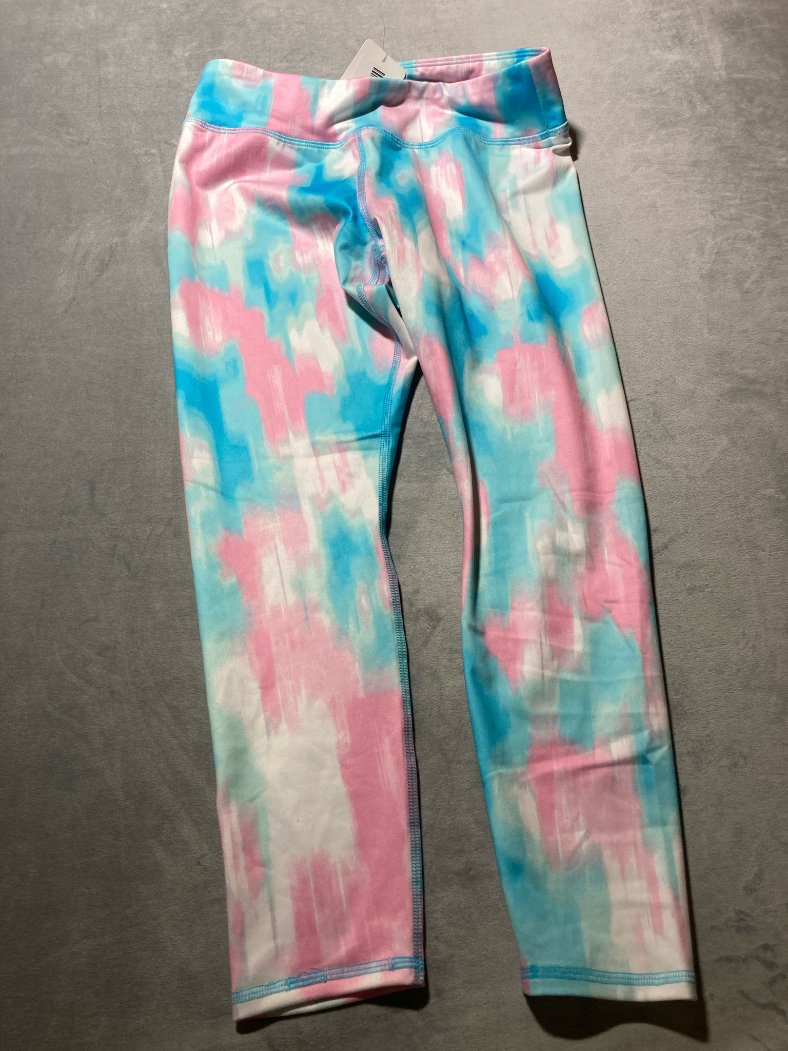 Athletic pink and blue pattern polyester blend leggings size 10-12
