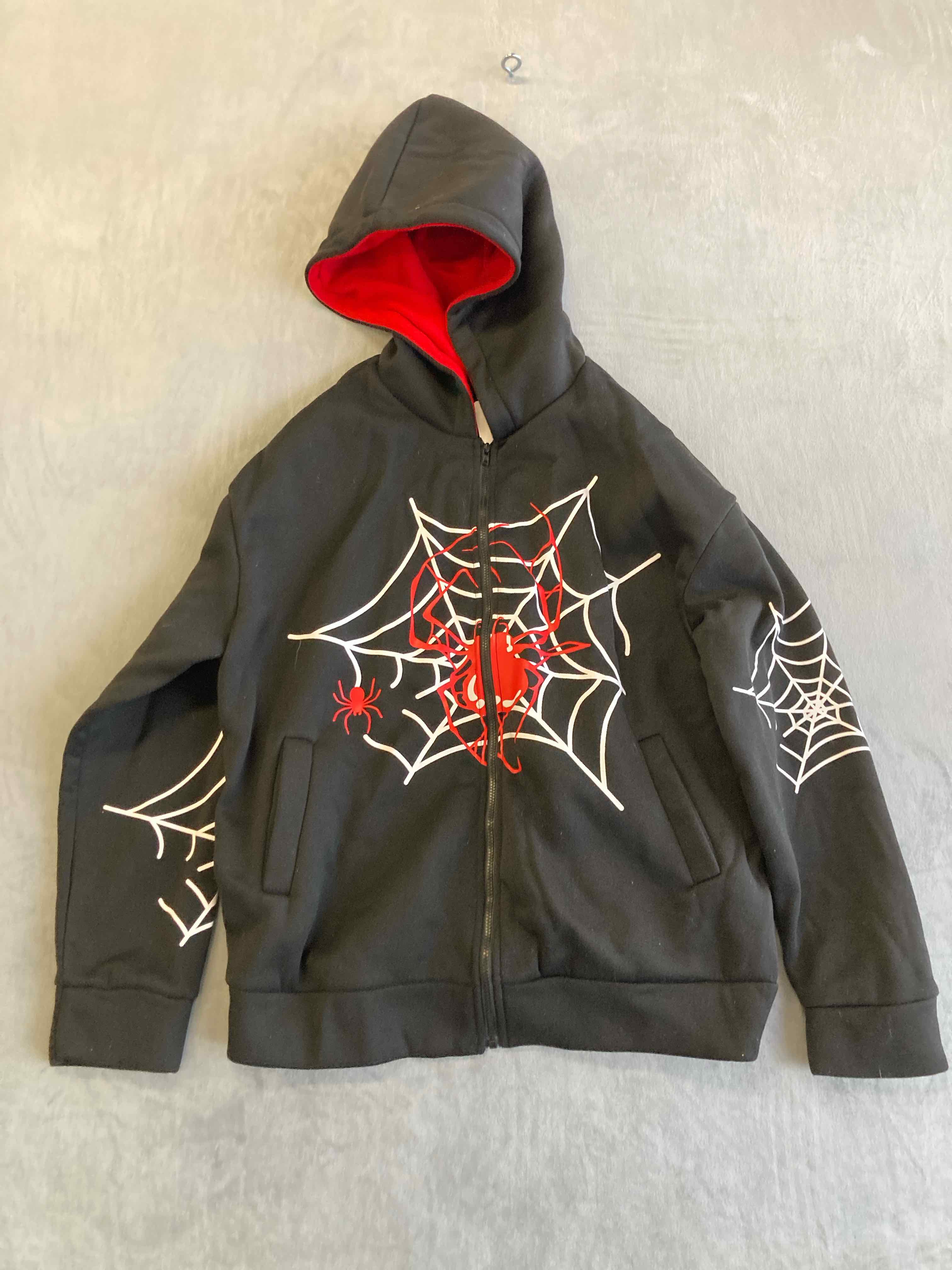 SHEIN Black Red Polyester Zip-Up Hoodie Medium