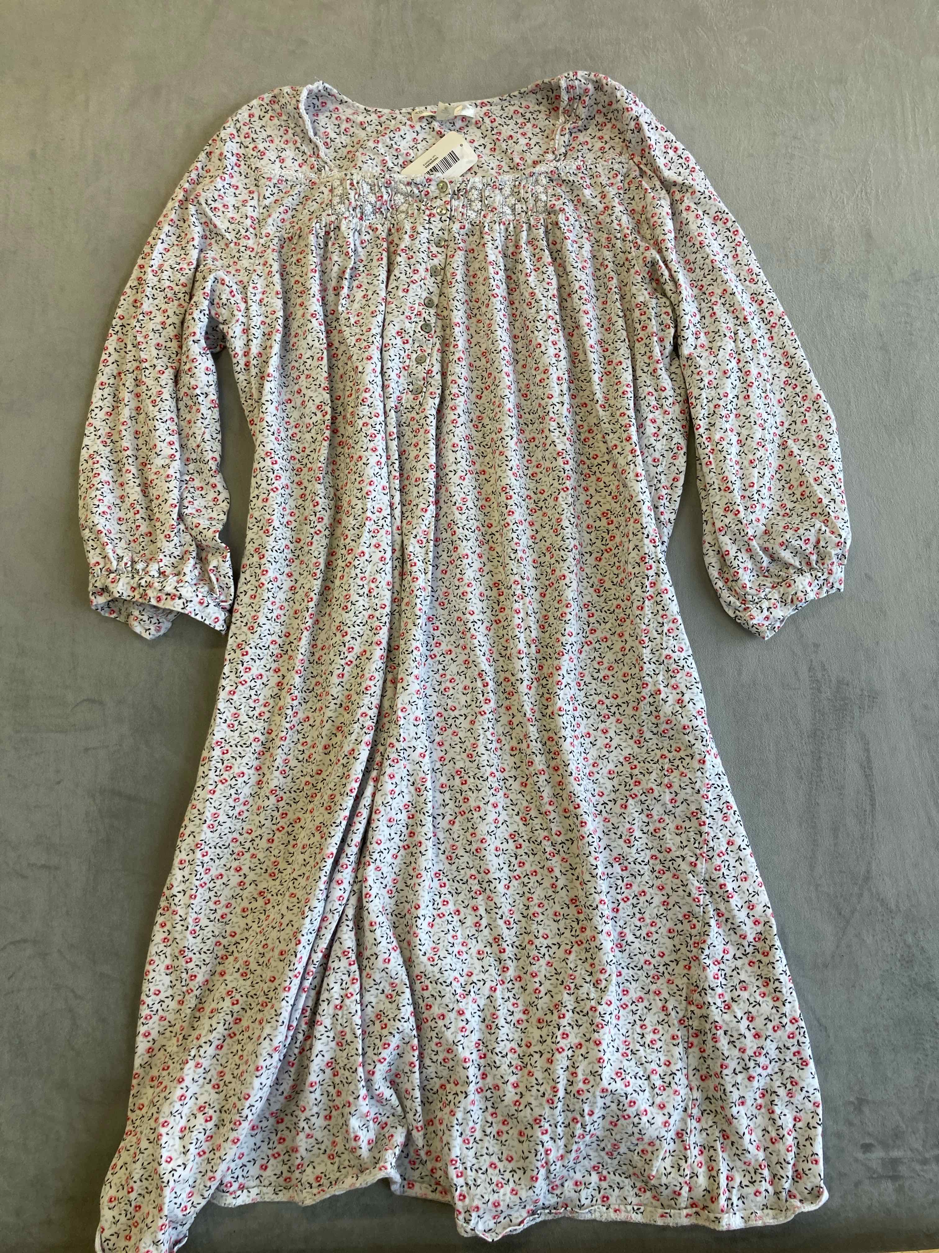 Eileen West White Floral Cotton Nightgown Medium