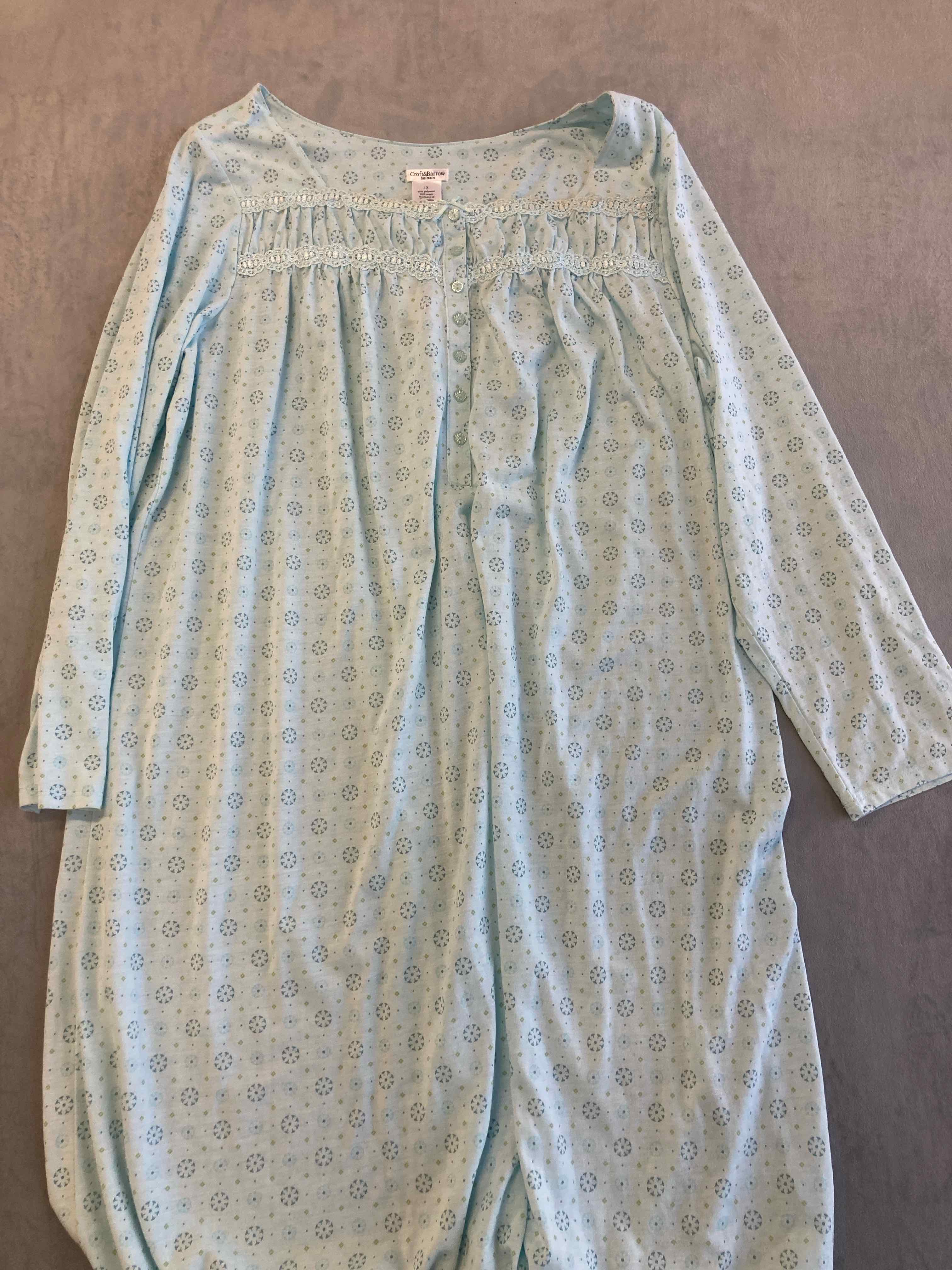 Croft&Barrow Light Blue Patterned Polyester Blend Nightgown 1X