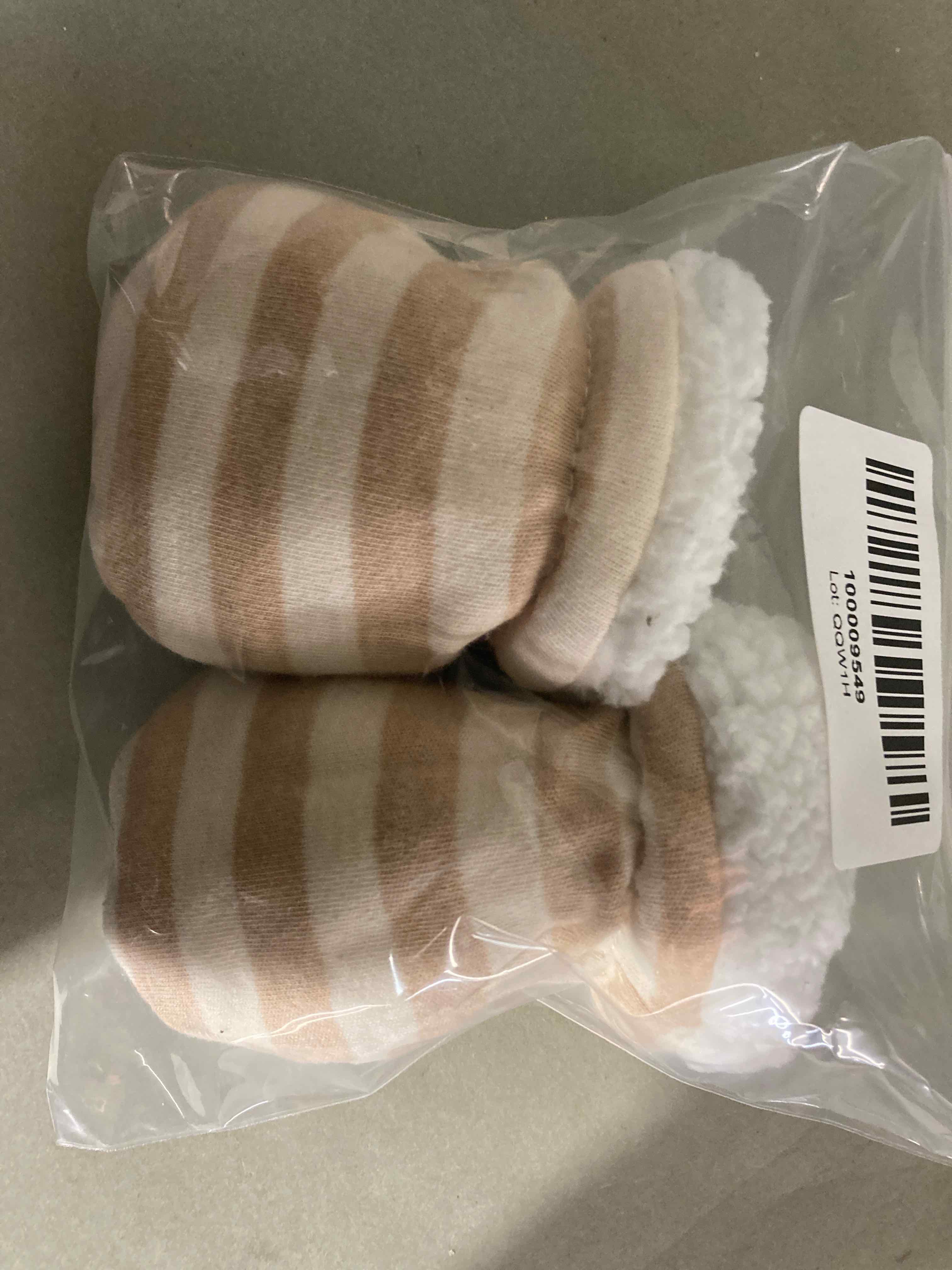 Beige Striped Cotton Baby Mittens