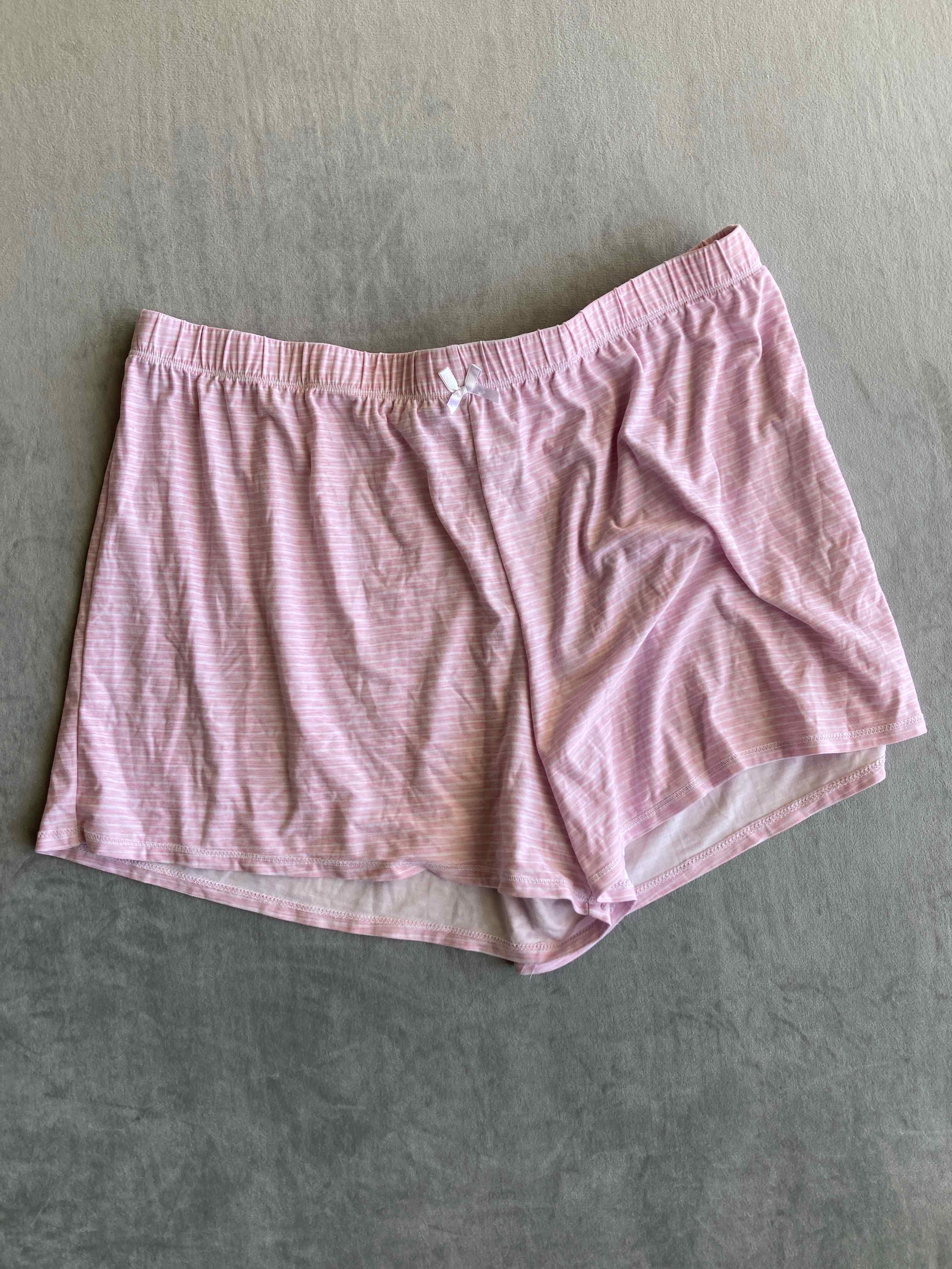 RACHEL INTIMATES Pink Striped Polyester Blend Sleep Shorts 1X