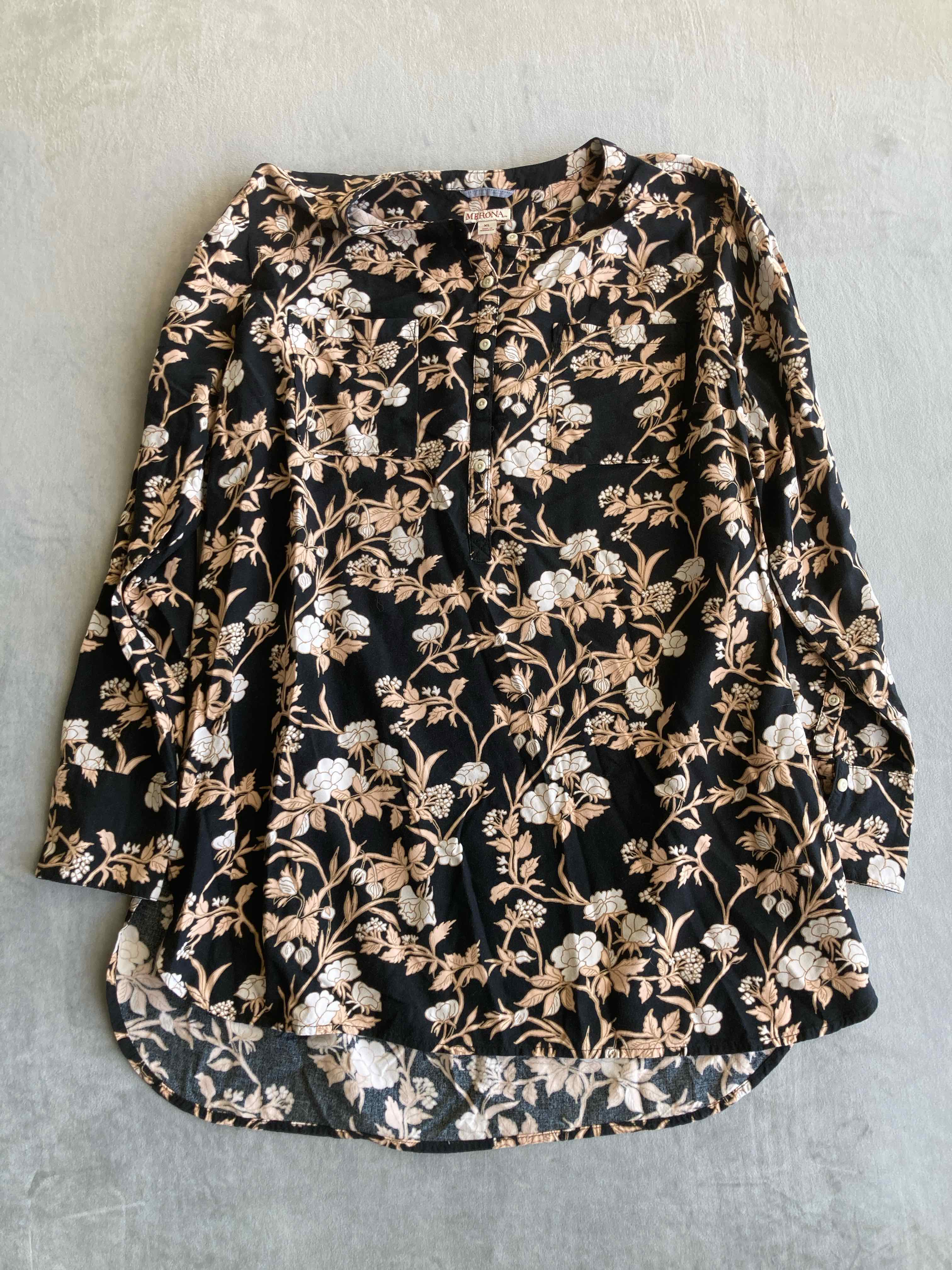 Merona Black Floral Rayon Top XL