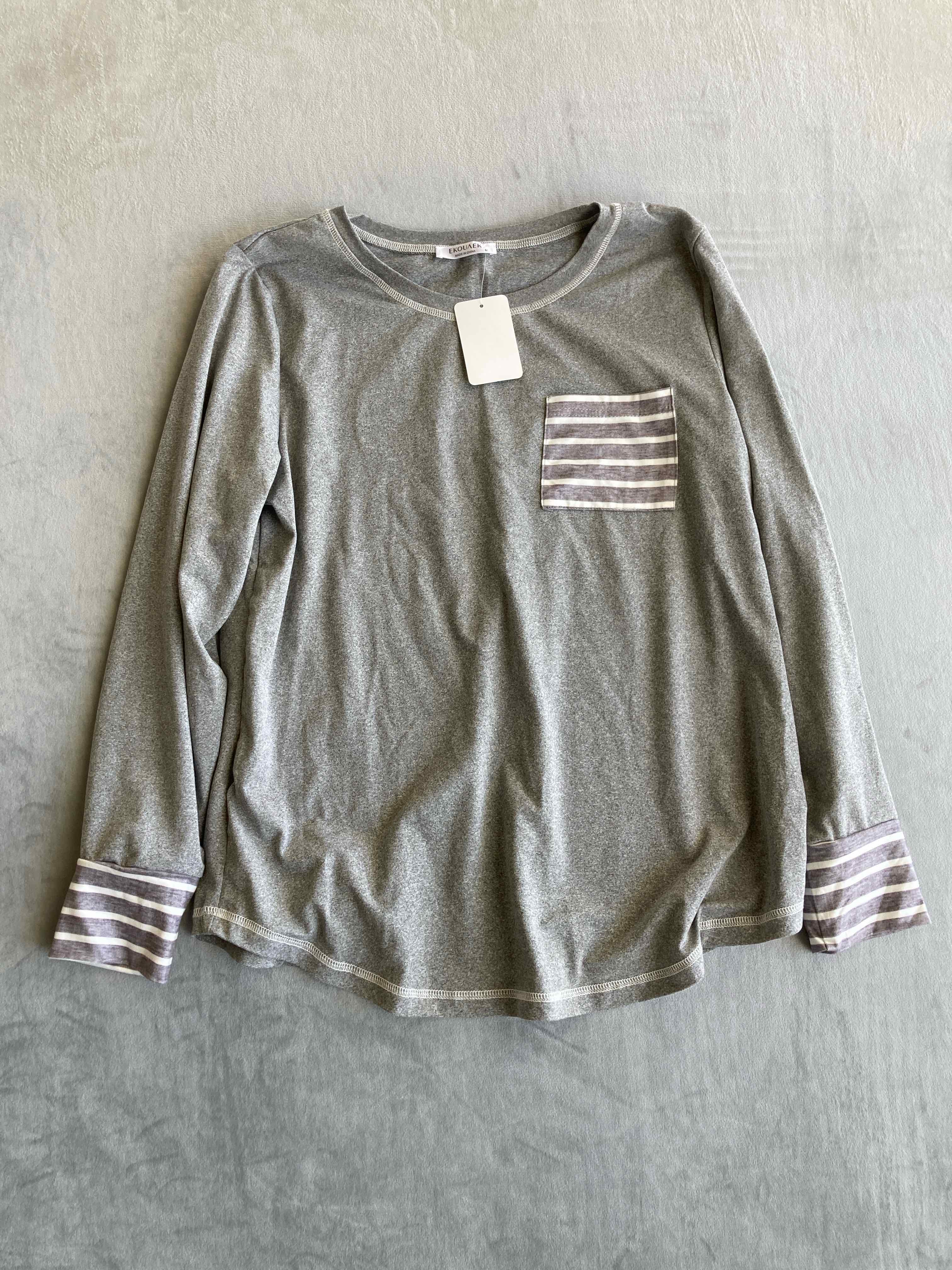 Ekouaer Grey Polyester Blend Long Sleeve Shirt Medium