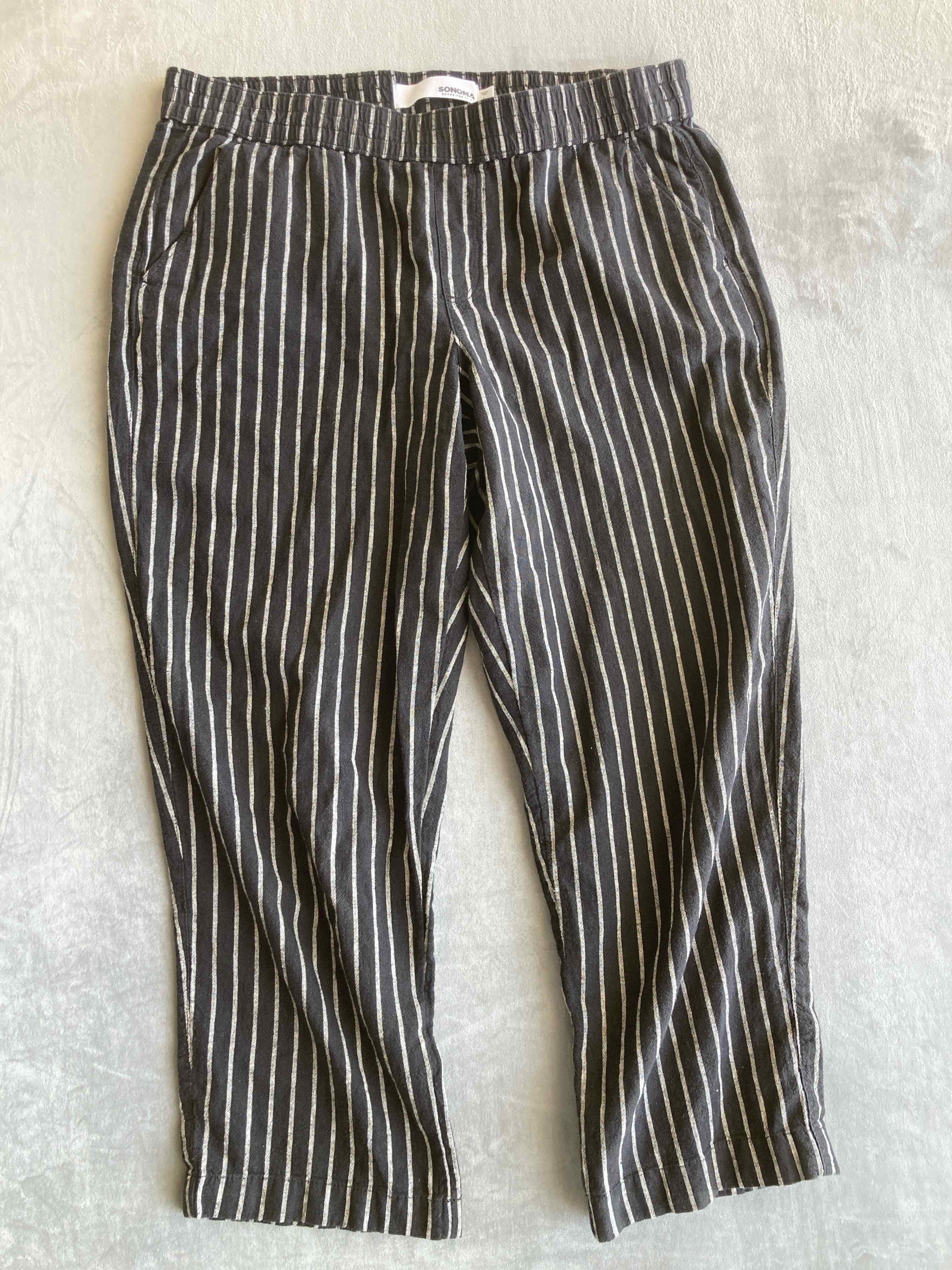 Sonoma Black White Striped Linen Cotton Pants Large