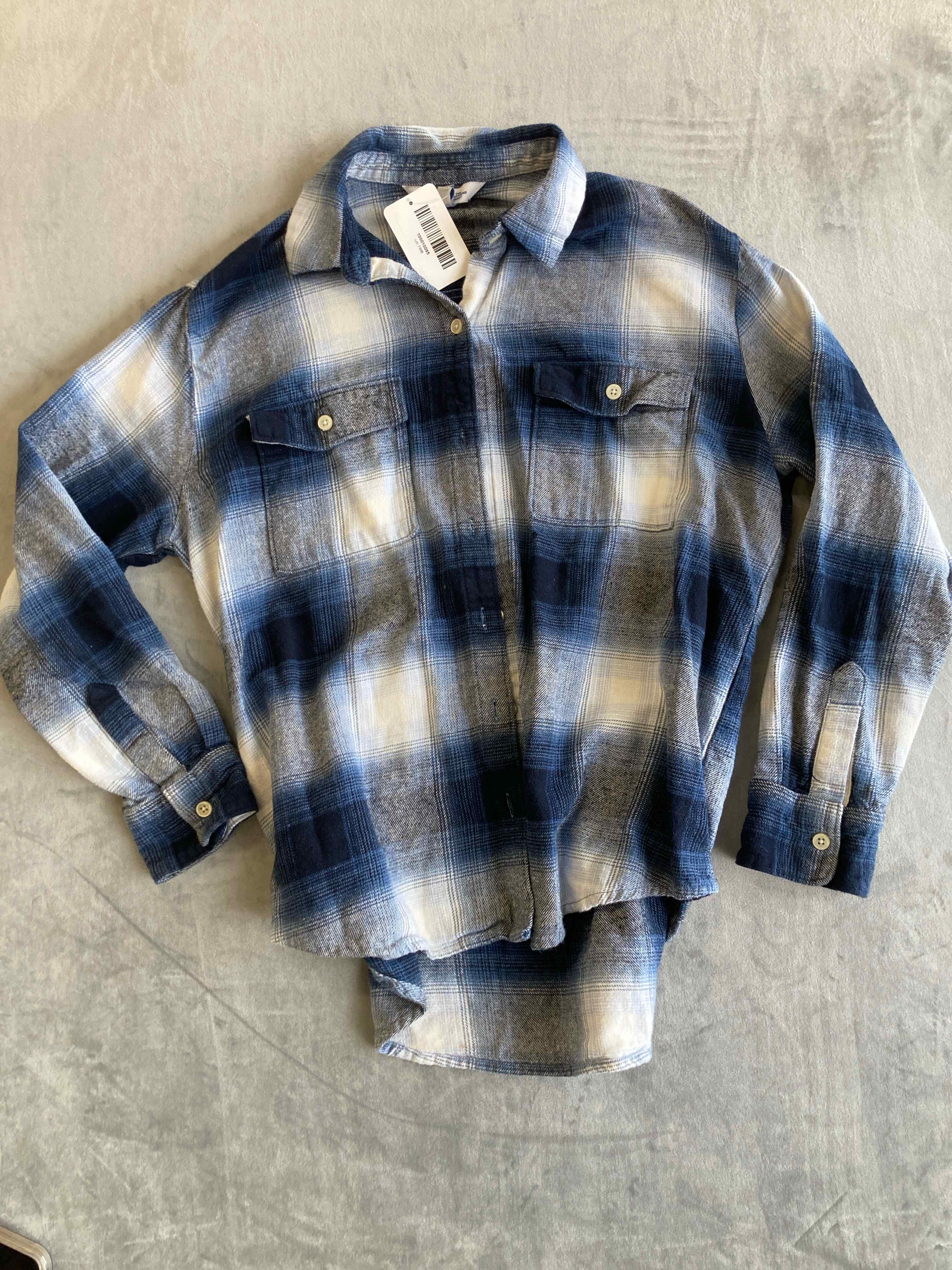 Old Navy Blue White Plaid Cotton Boyfriend Shirt Medium