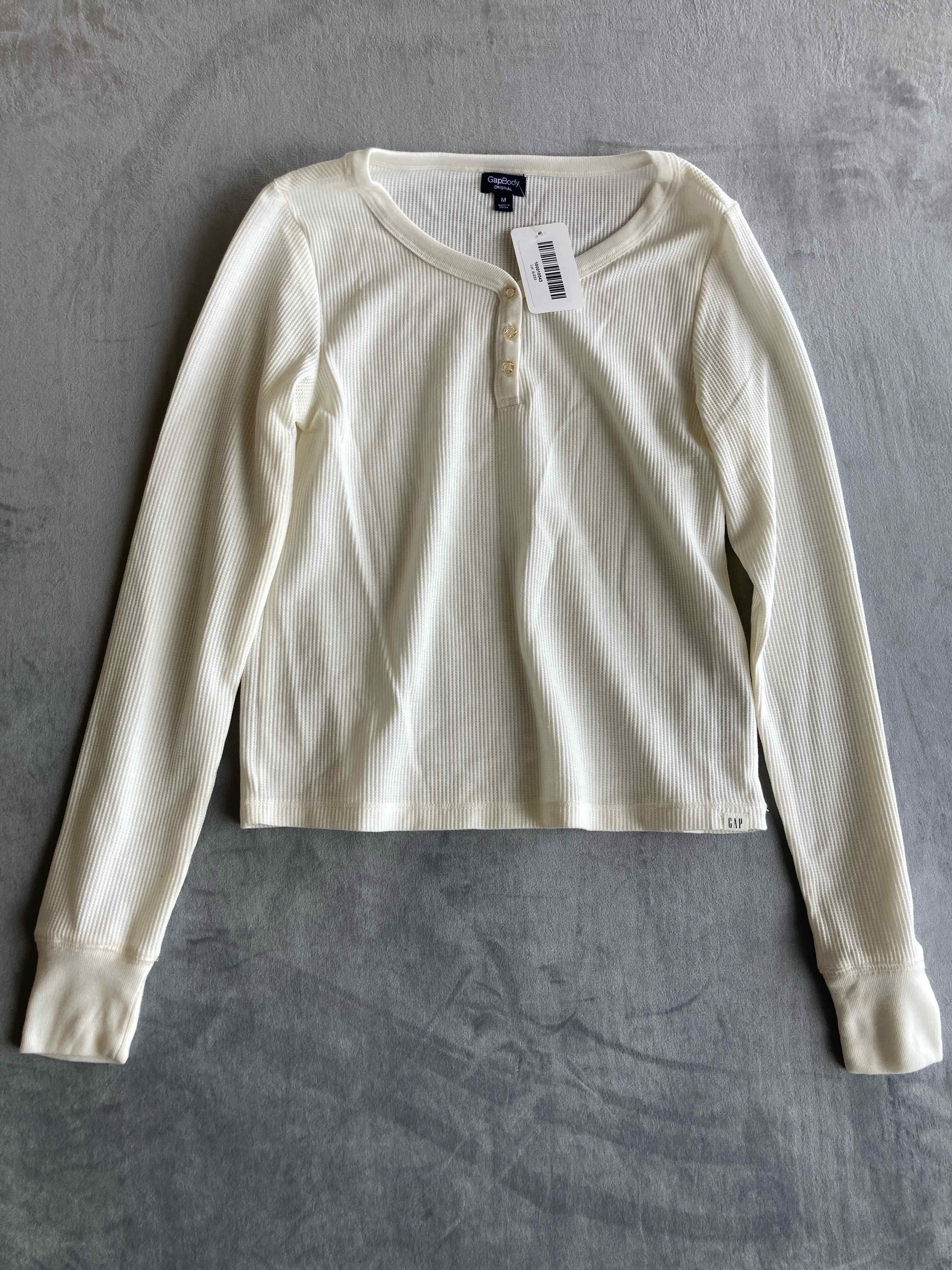 GapBody White Ribbed Polyester Blend Long Sleeve Top Medium