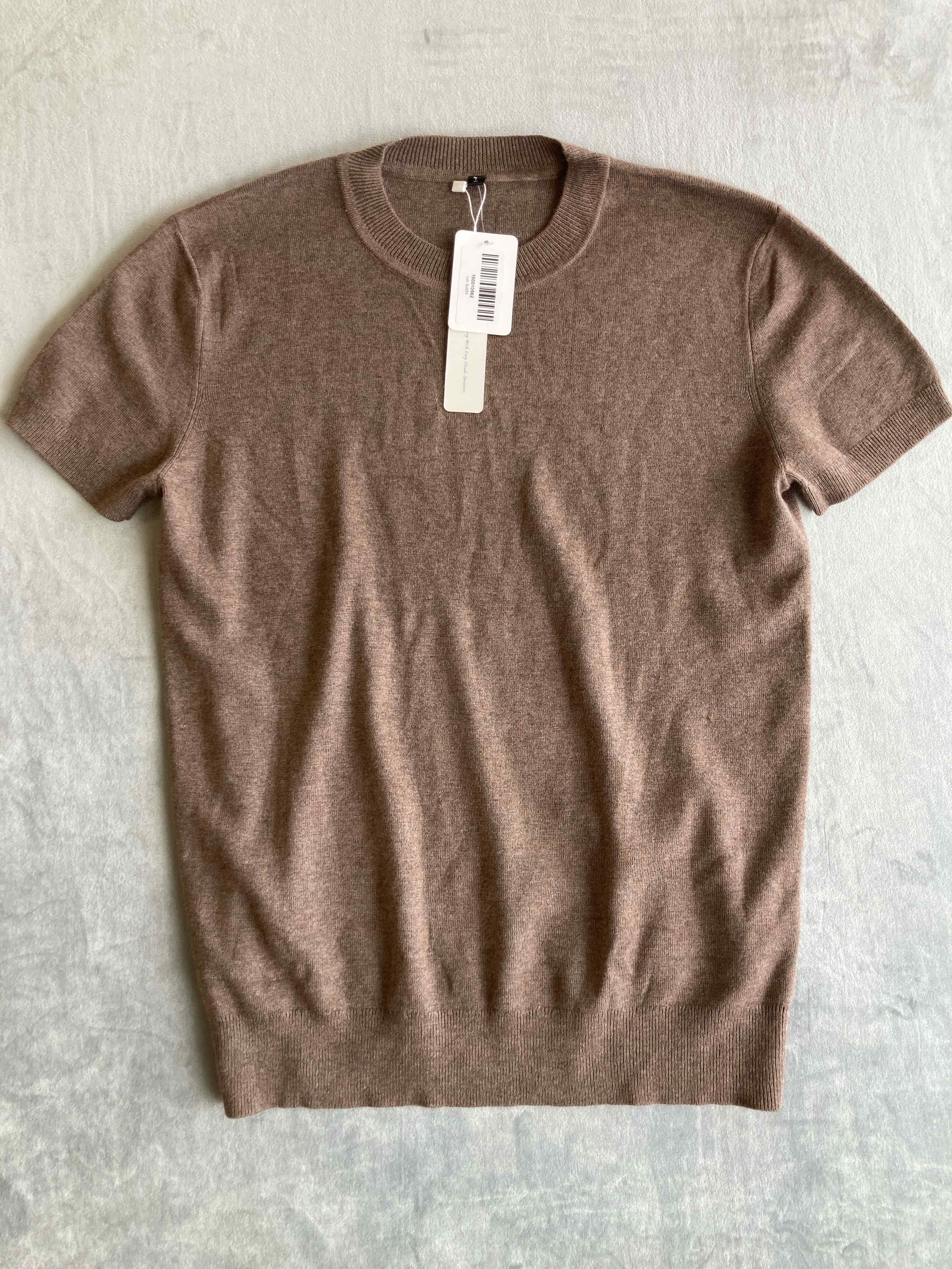 Arach Cloz Brown Cashmere Blend Short Sleeve Sweater