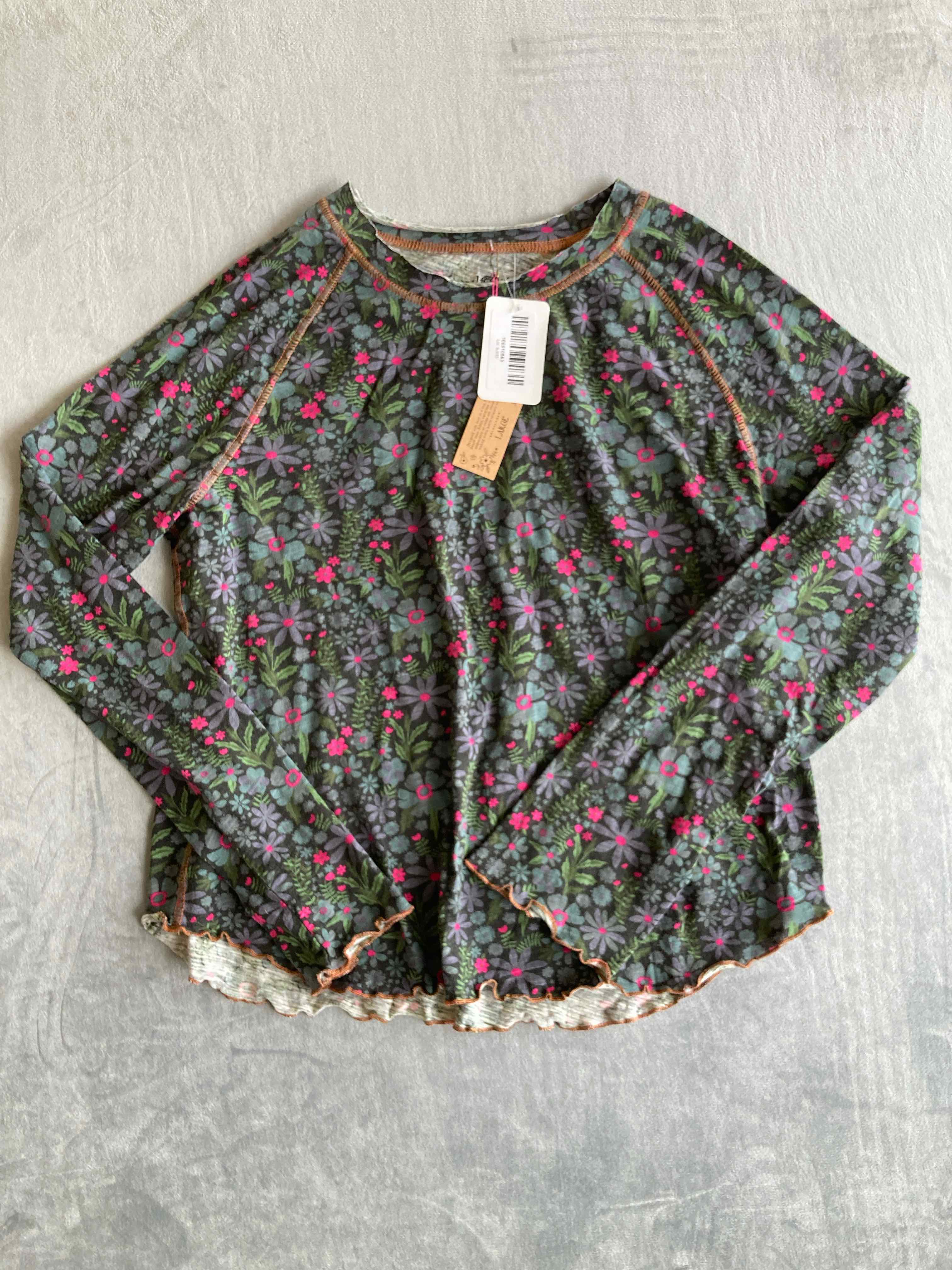 Natural Life Gray Floral Cotton Long Sleeve Shirt Large