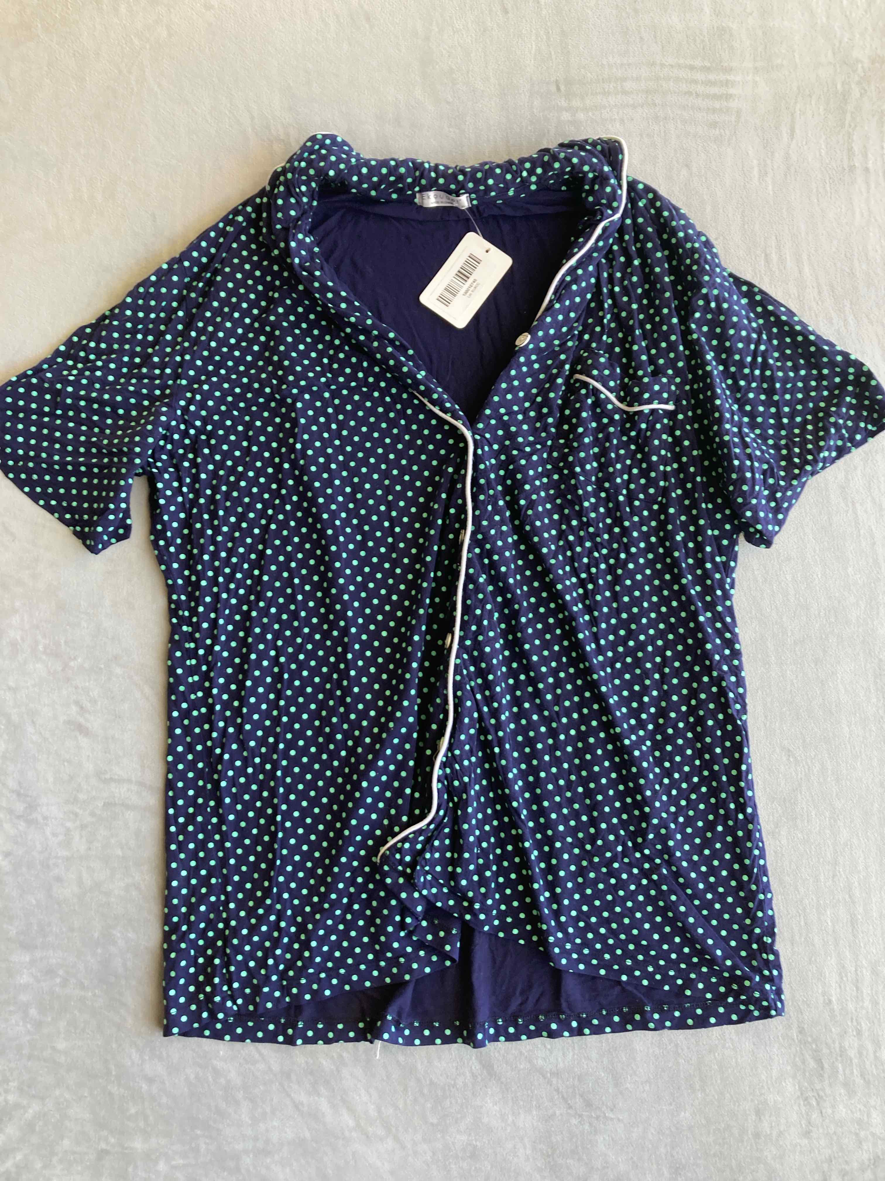 Ekouaer Navy Blue Polka Dot Sleep Shirt