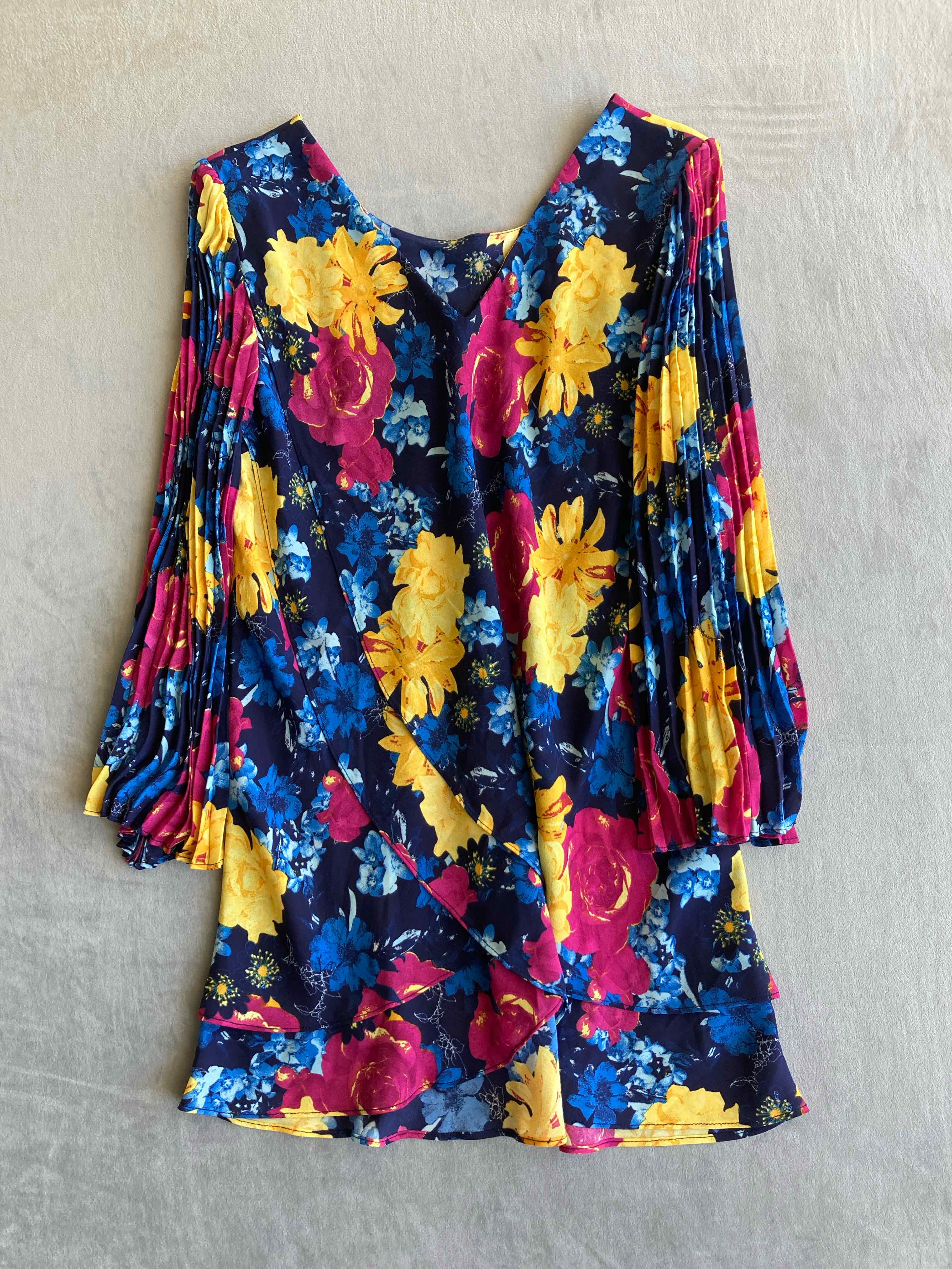 Navy Blue Floral Polyester Blouse