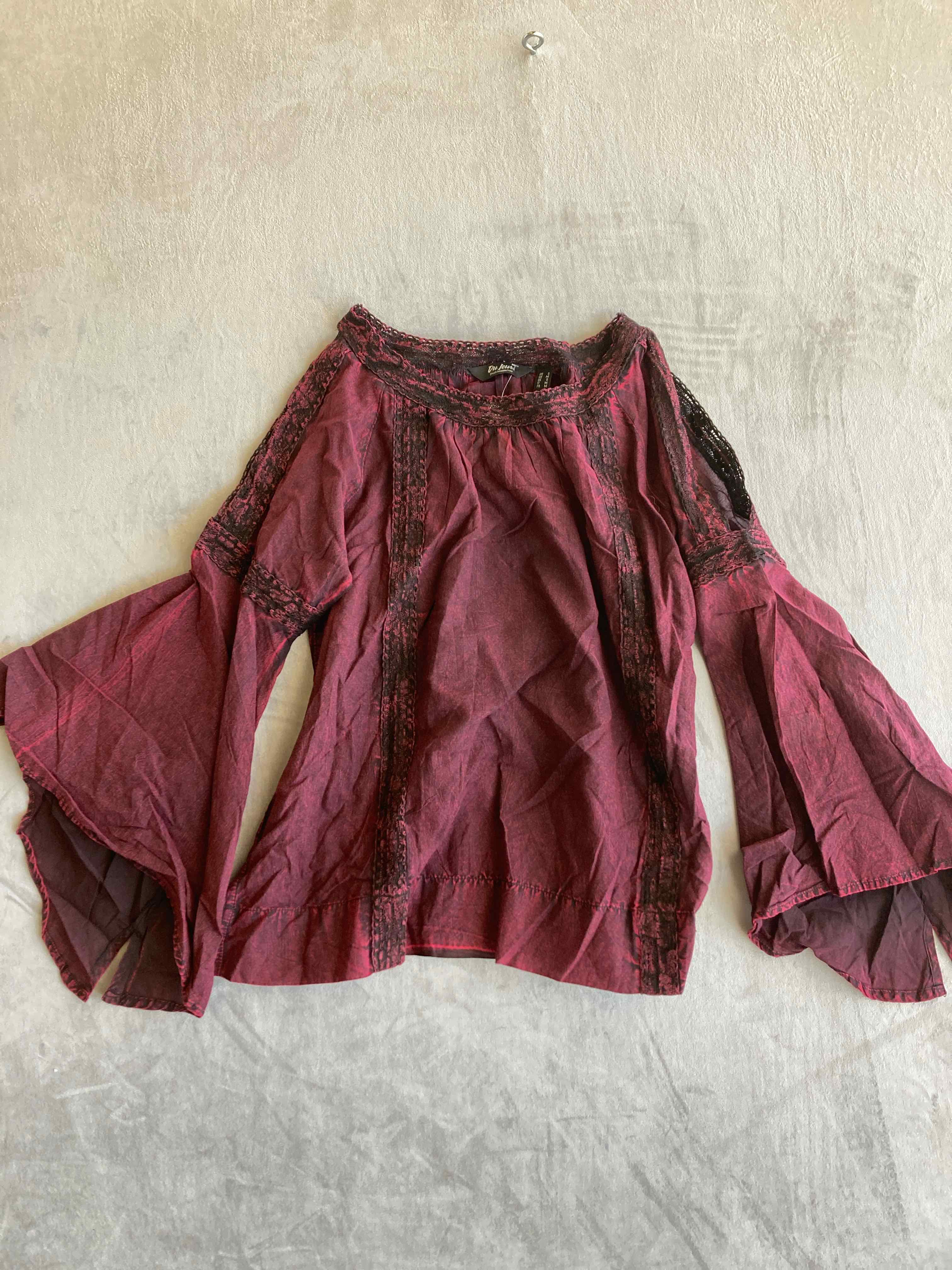 Du Jouet Burgundy Lace Cotton Blouse Small Medium