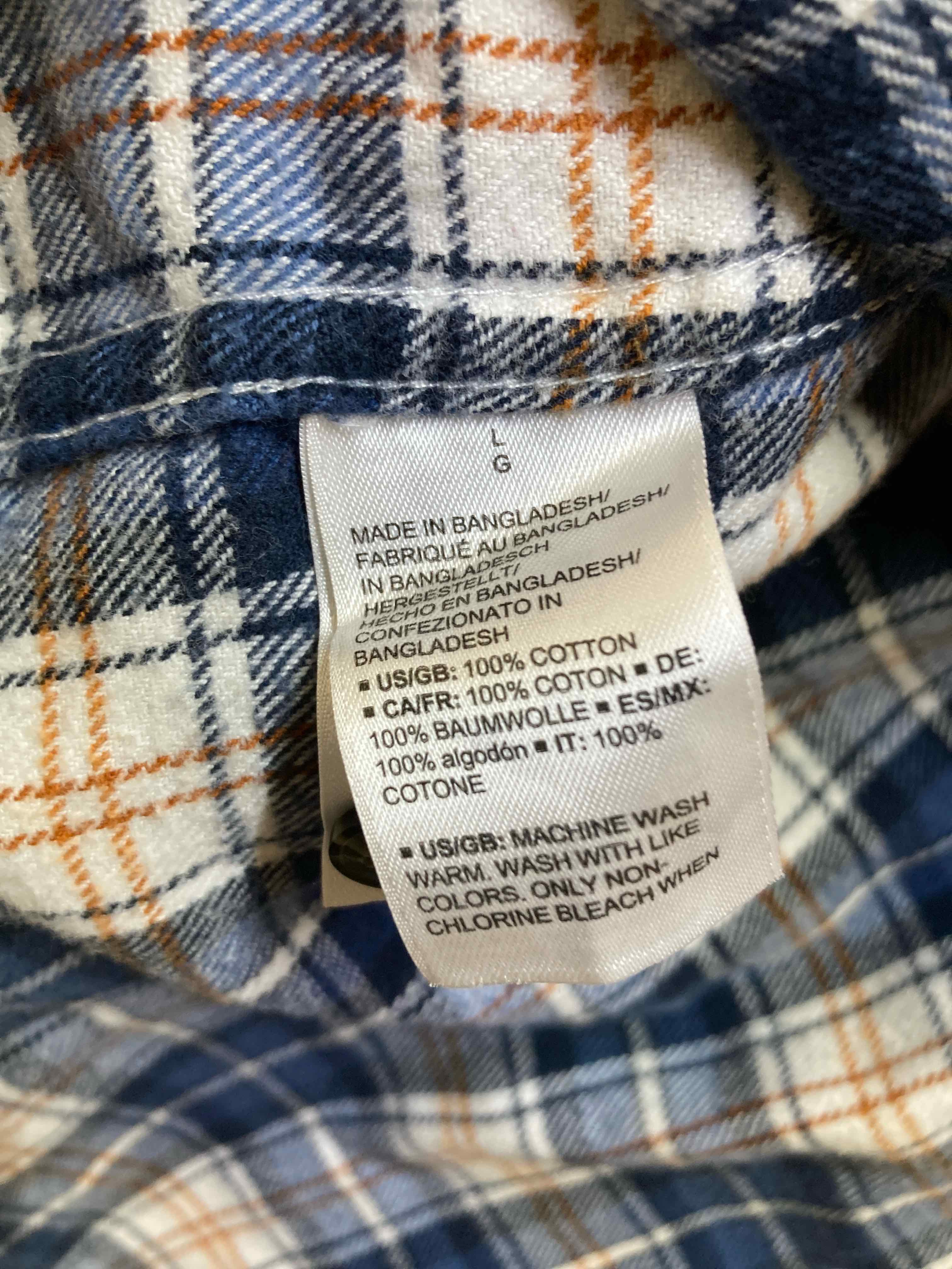 Blue Plaid Cotton Long Sleeve Shirt Large