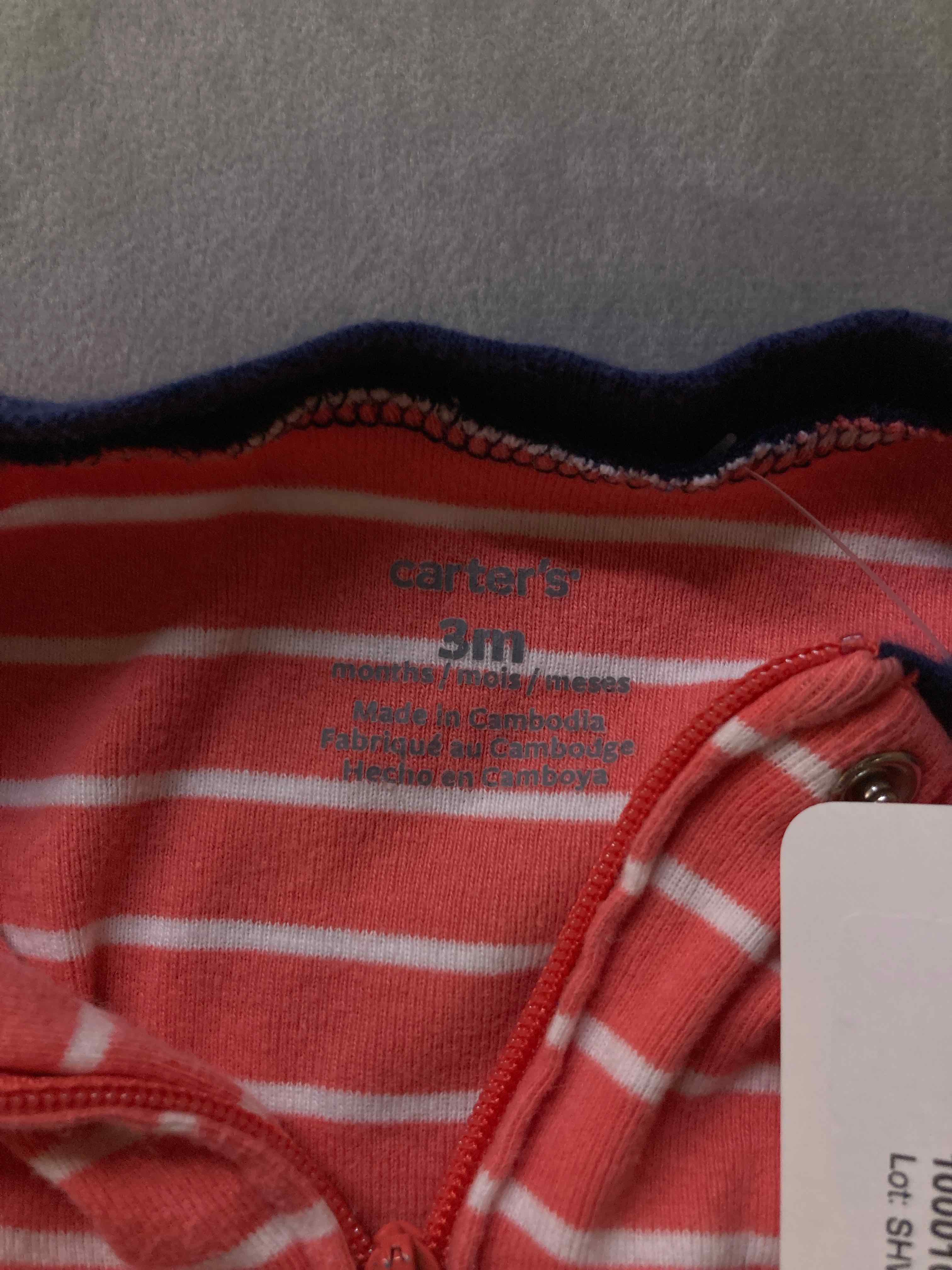 Carter's Red Striped Cotton Footed PJ onesie size 3M