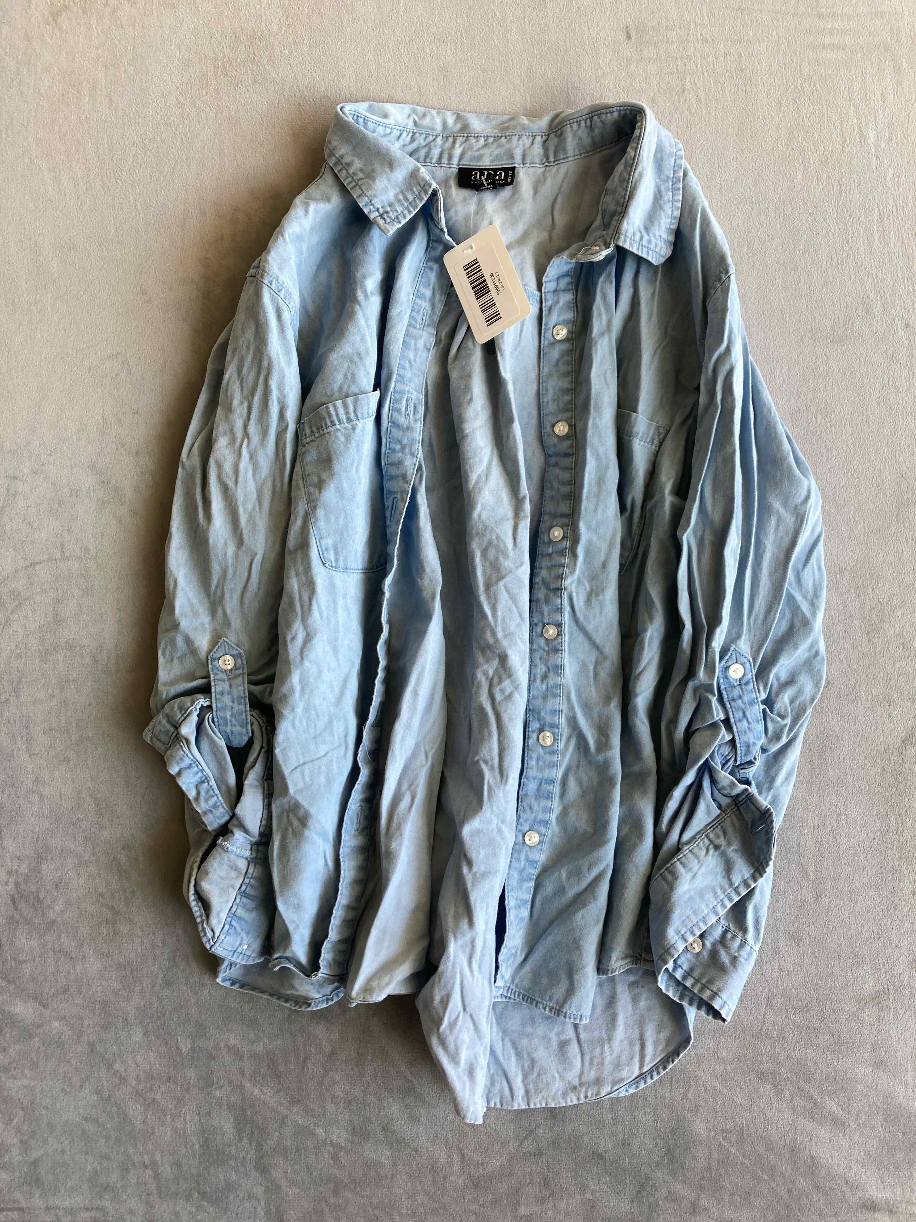a.n.a Light Blue Cotton Rayon Blend Button Up Shirt Petite