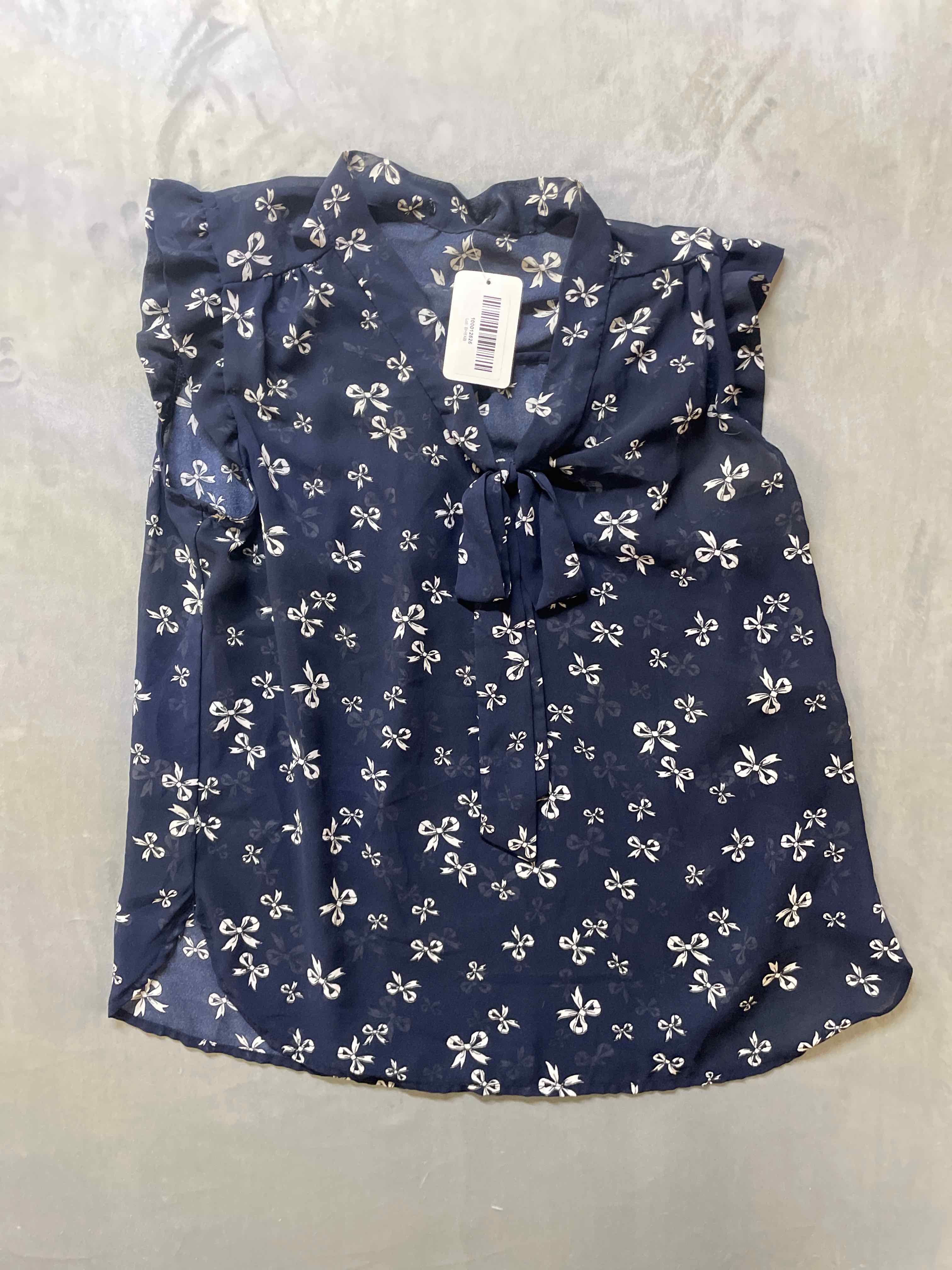 Blue bow pattern polyester blouse
