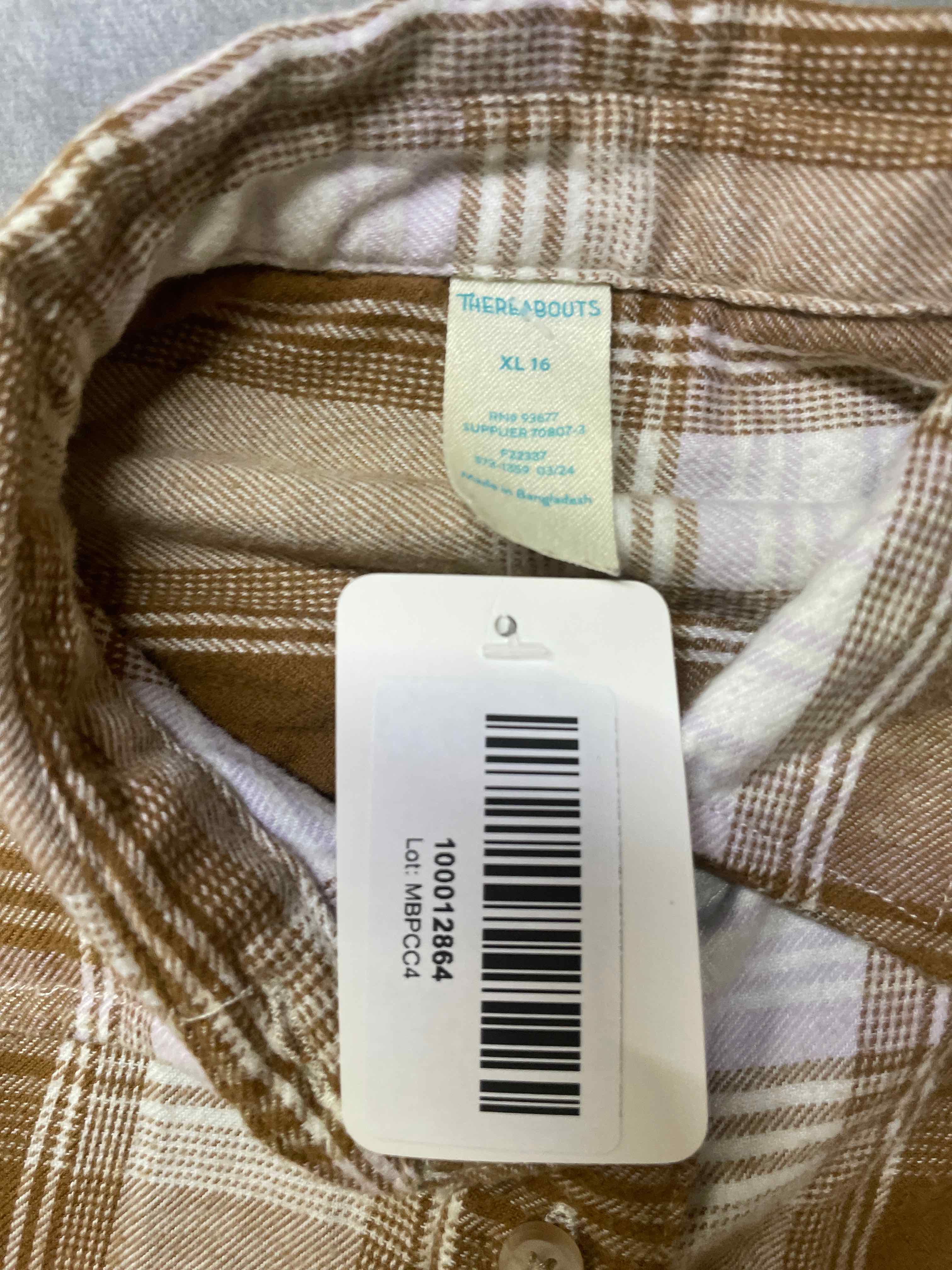 Thereabouts Brown White Plaid Button-Up Shirt XL