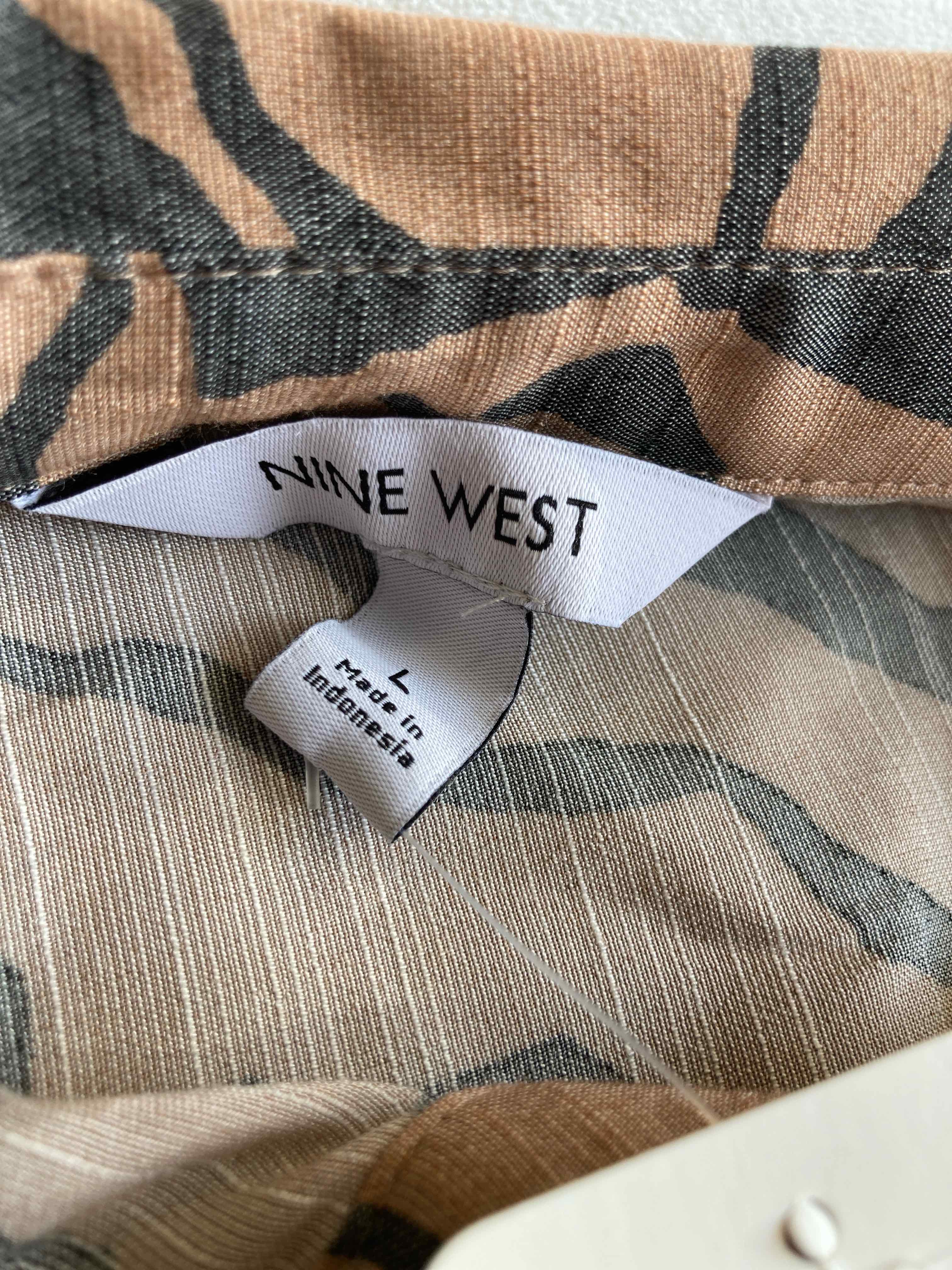 Nine West Tan Black Stripe Polyester Blend Blouse Large