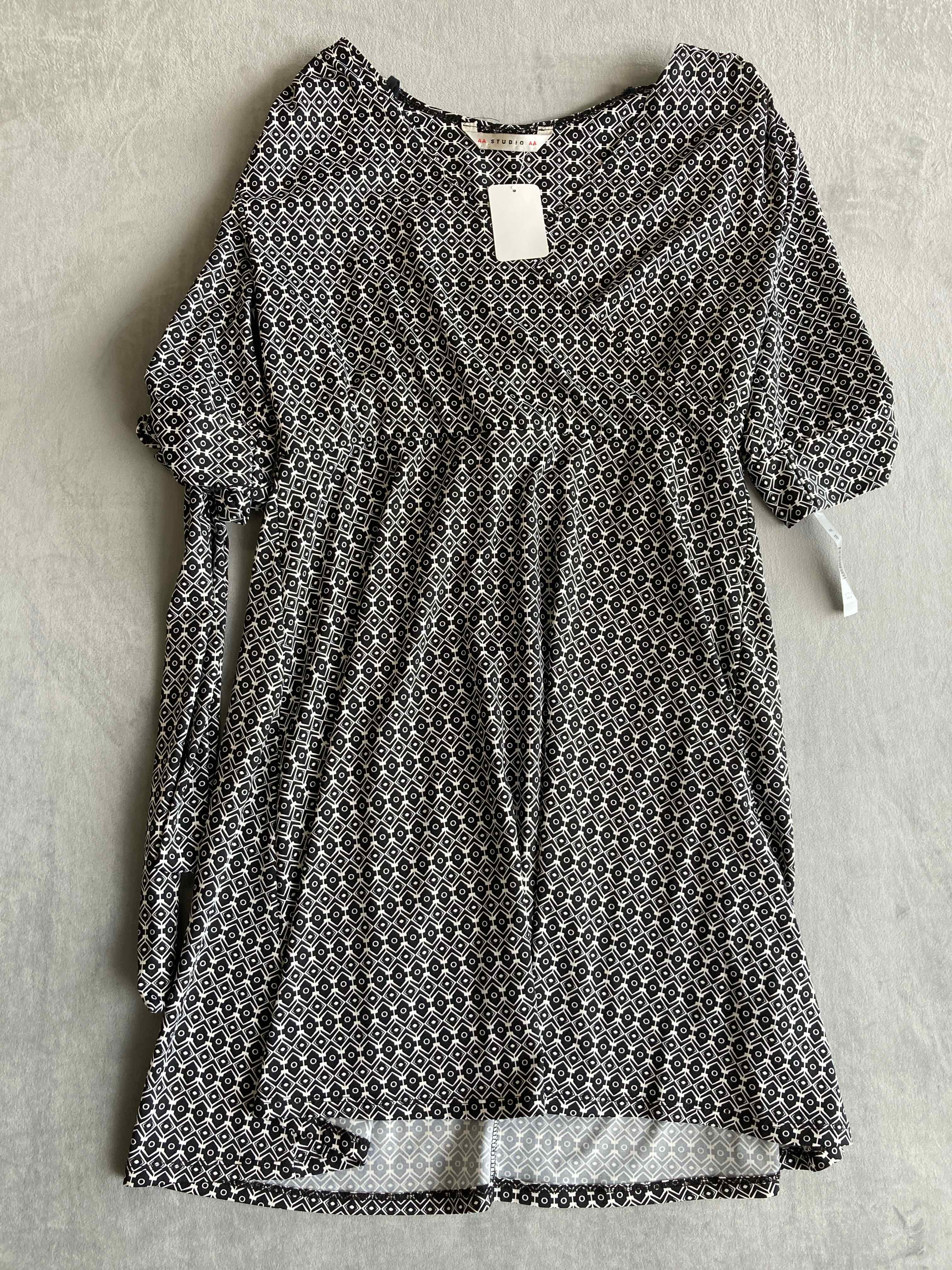 AA Studio Black White Geometric Polyester Blend Top