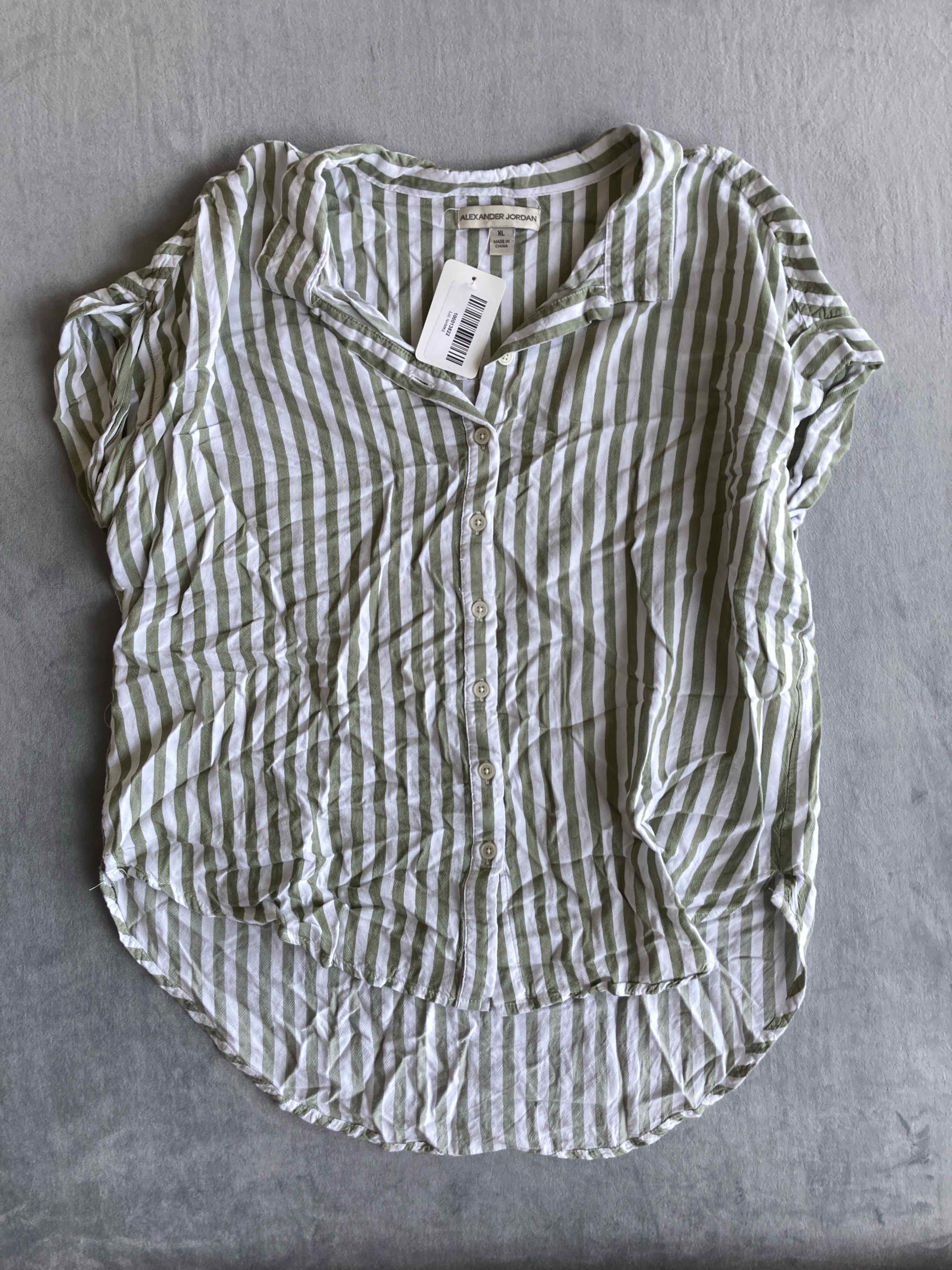 Alexander Jordan Green White Striped Rayon Button-Up Shirt XL