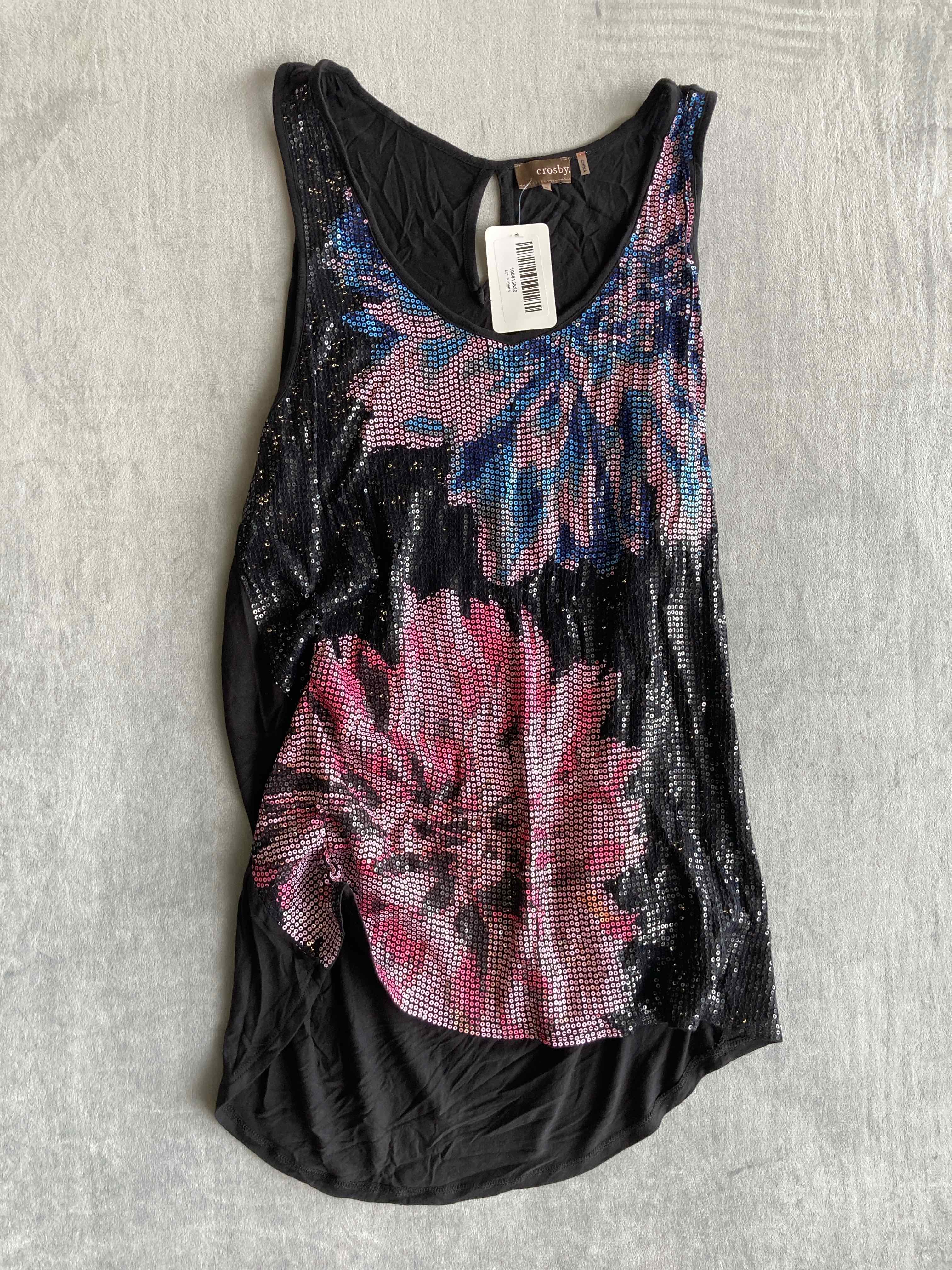 Crosby Black Floral Sequined Tank Top