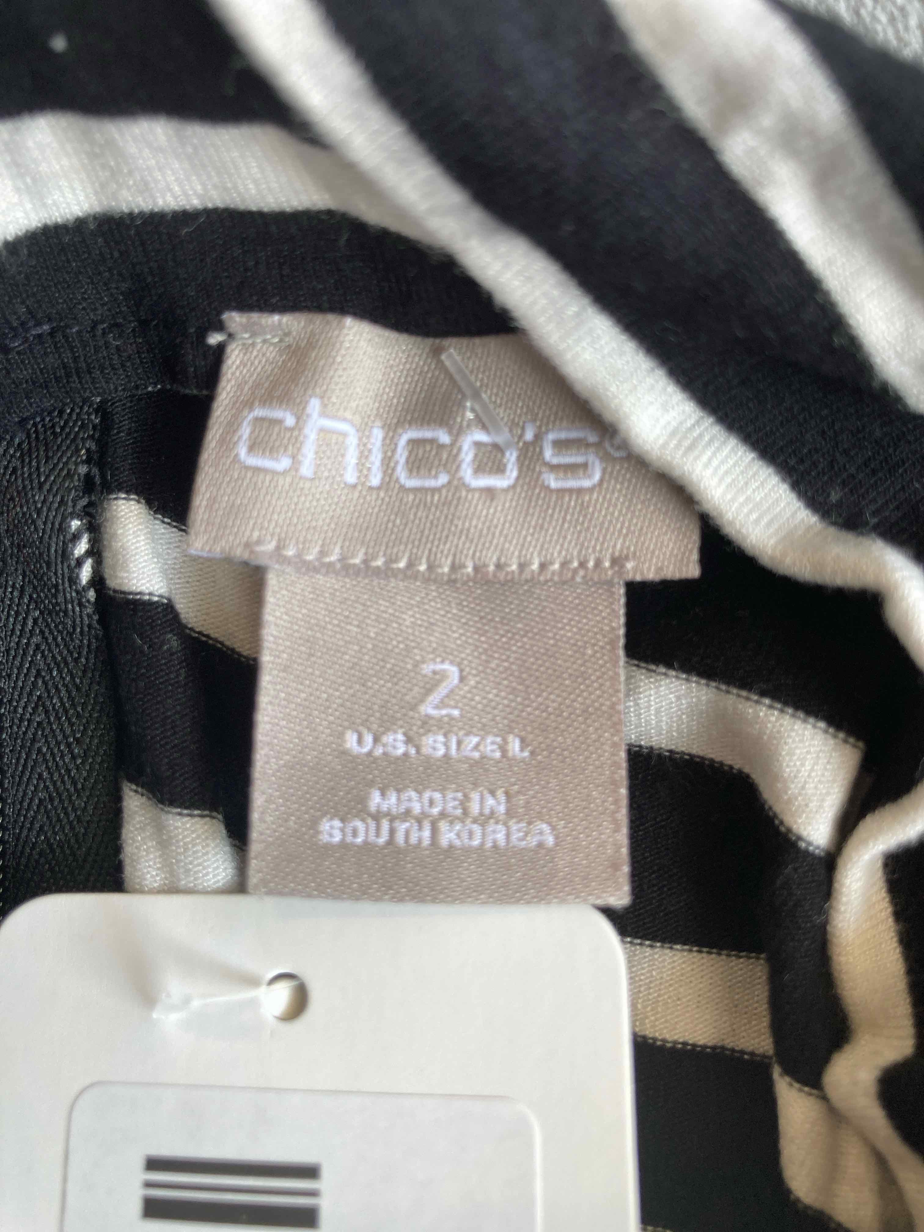 Chicos Black White Striped Rayon Blouse Large