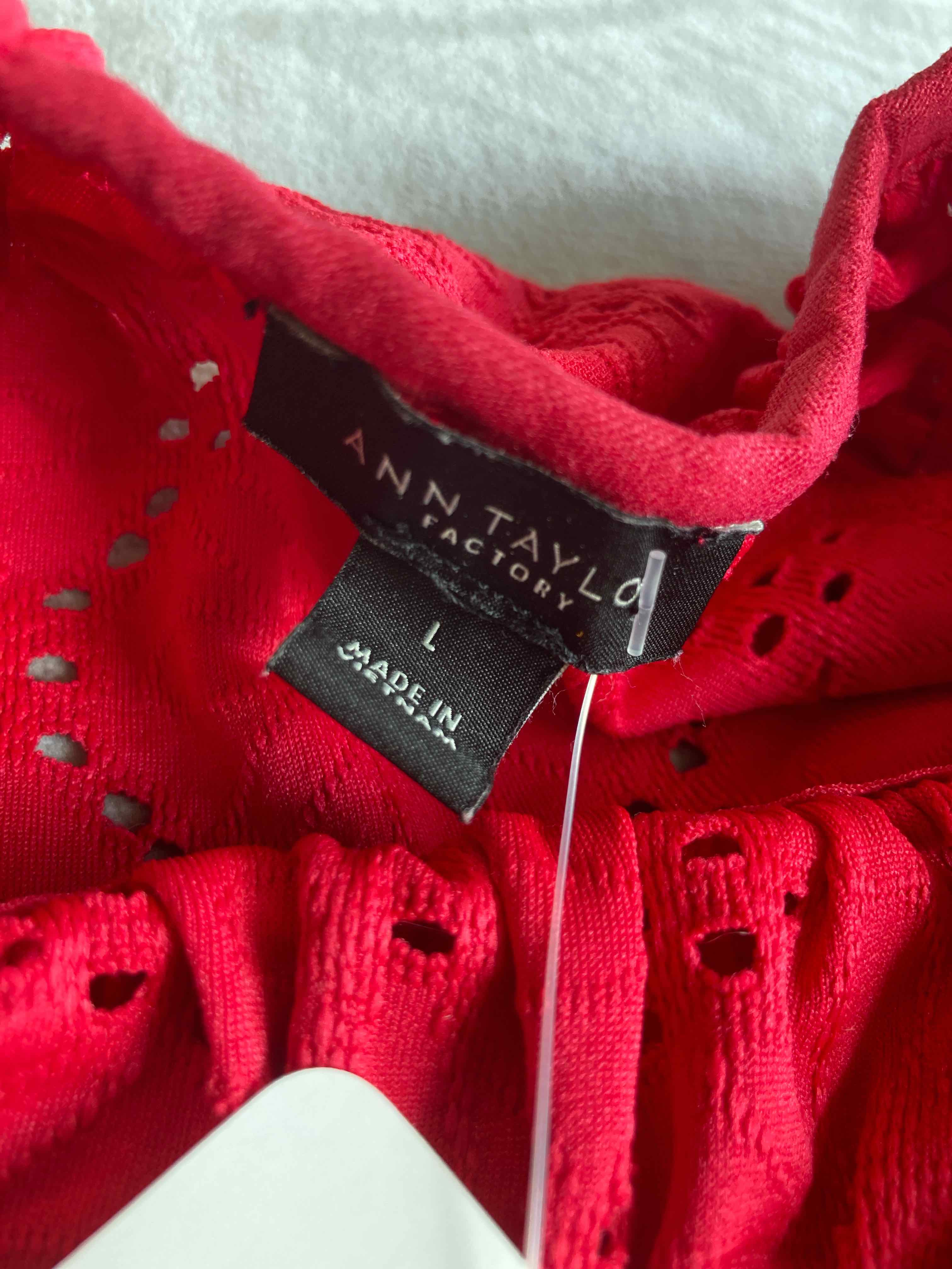 Ann Taylor Red Cotton Blouse Large