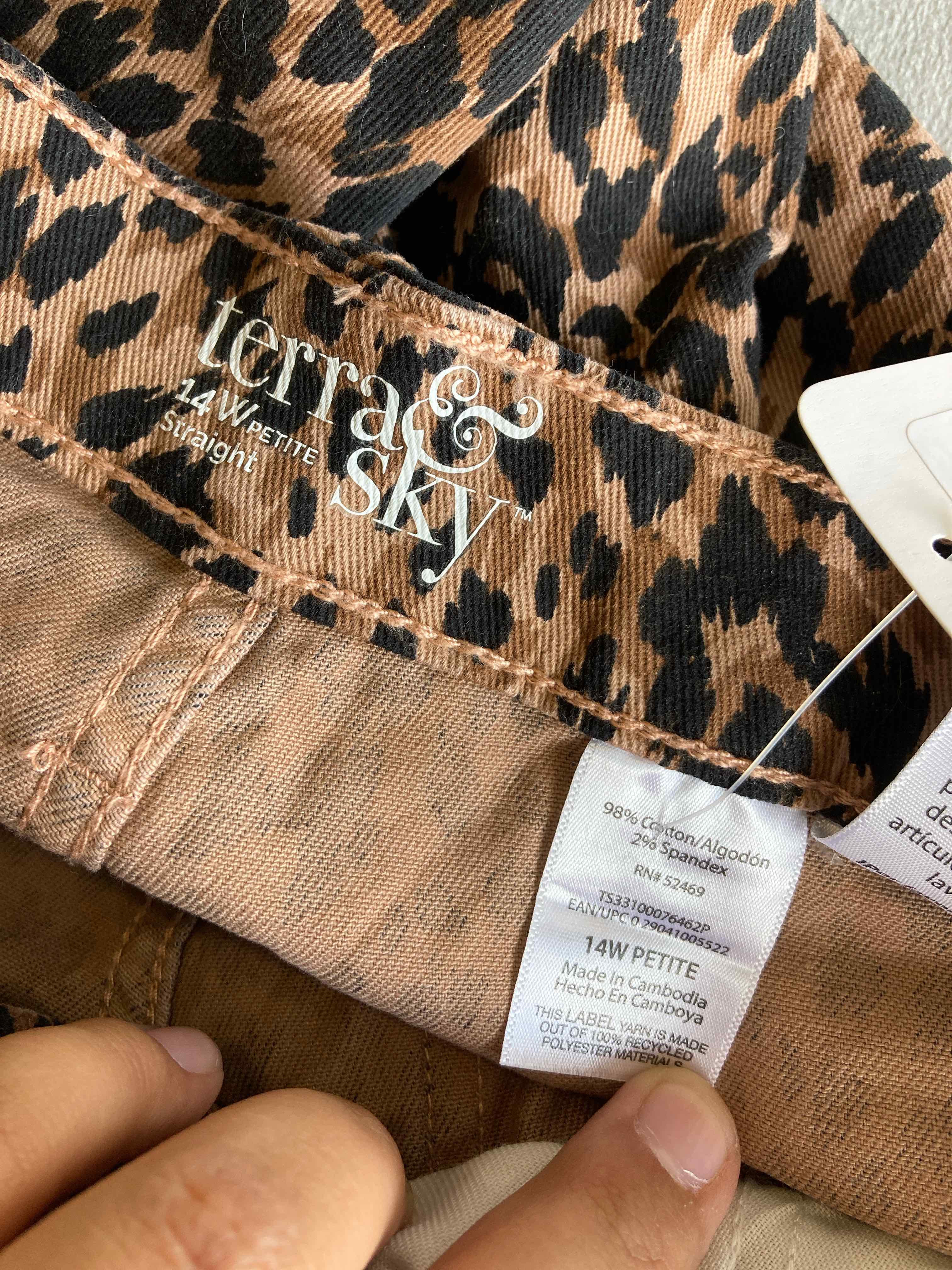 terra & sky Tan Leopard 98 Cotton 2 Spandex Pants 14W Petite