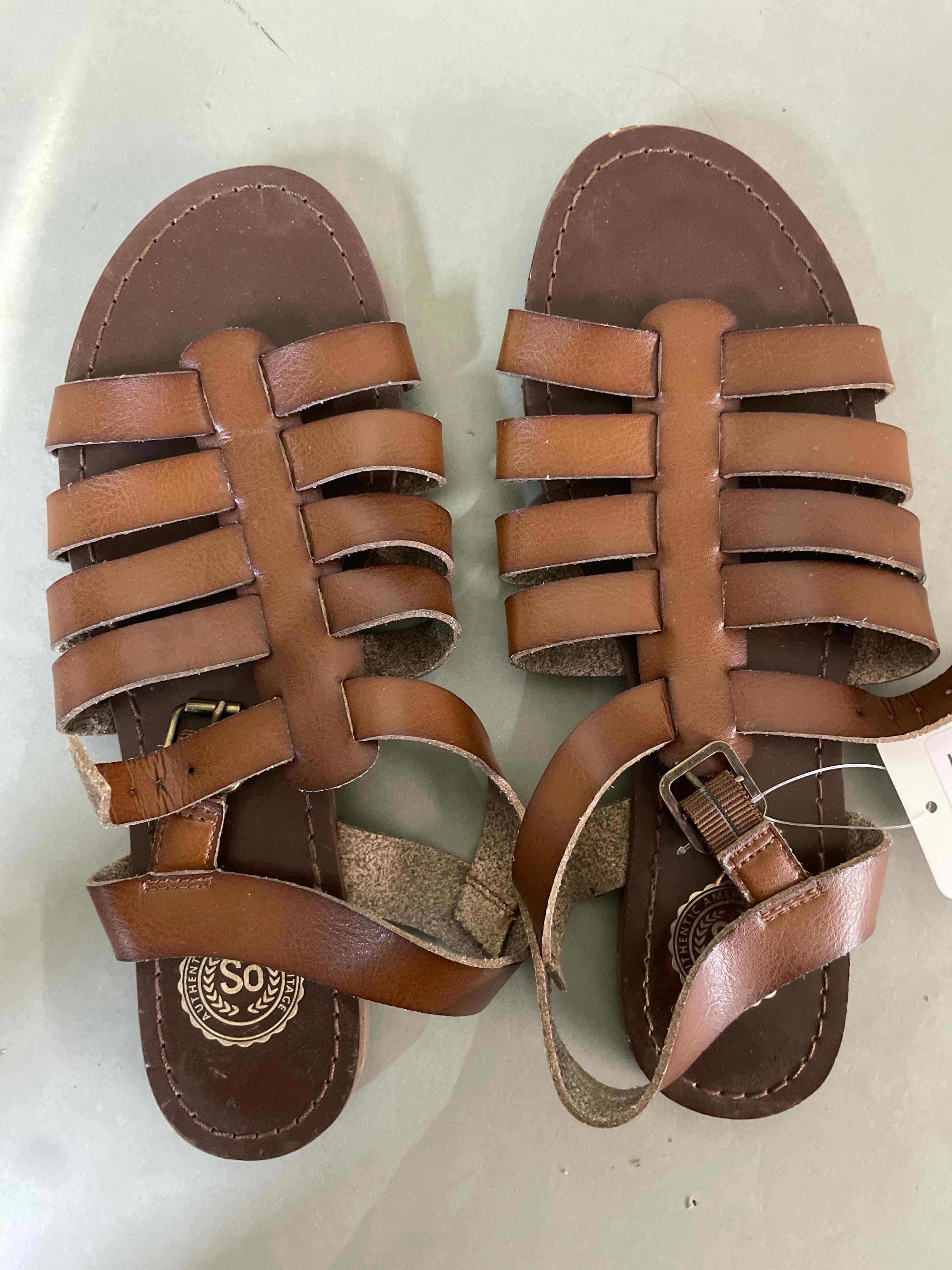 So Brown Faux Leather Strappy Sandals 6.5