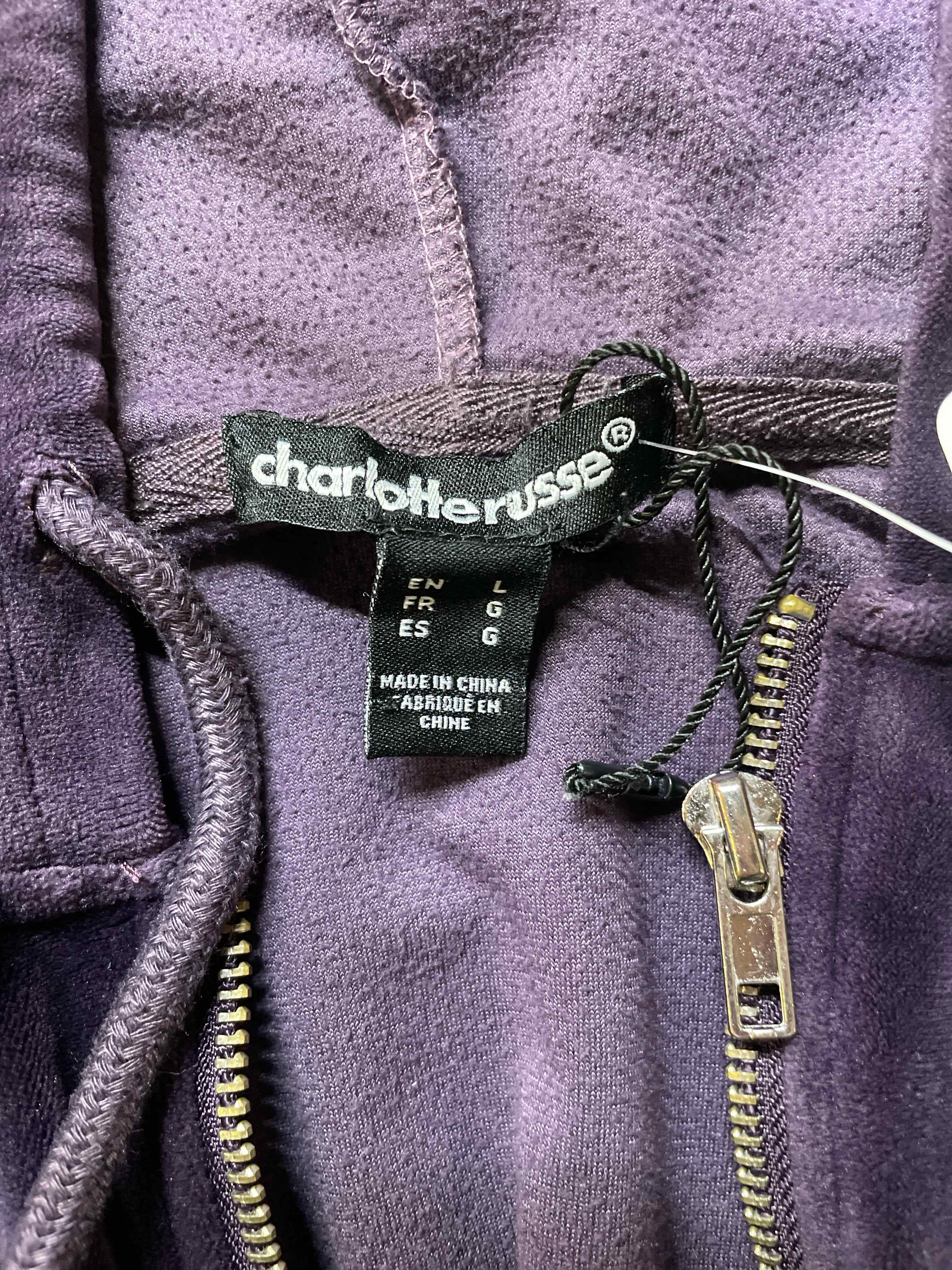 Charlotte Russe Purple Velvet Cropped Hoodie Large
