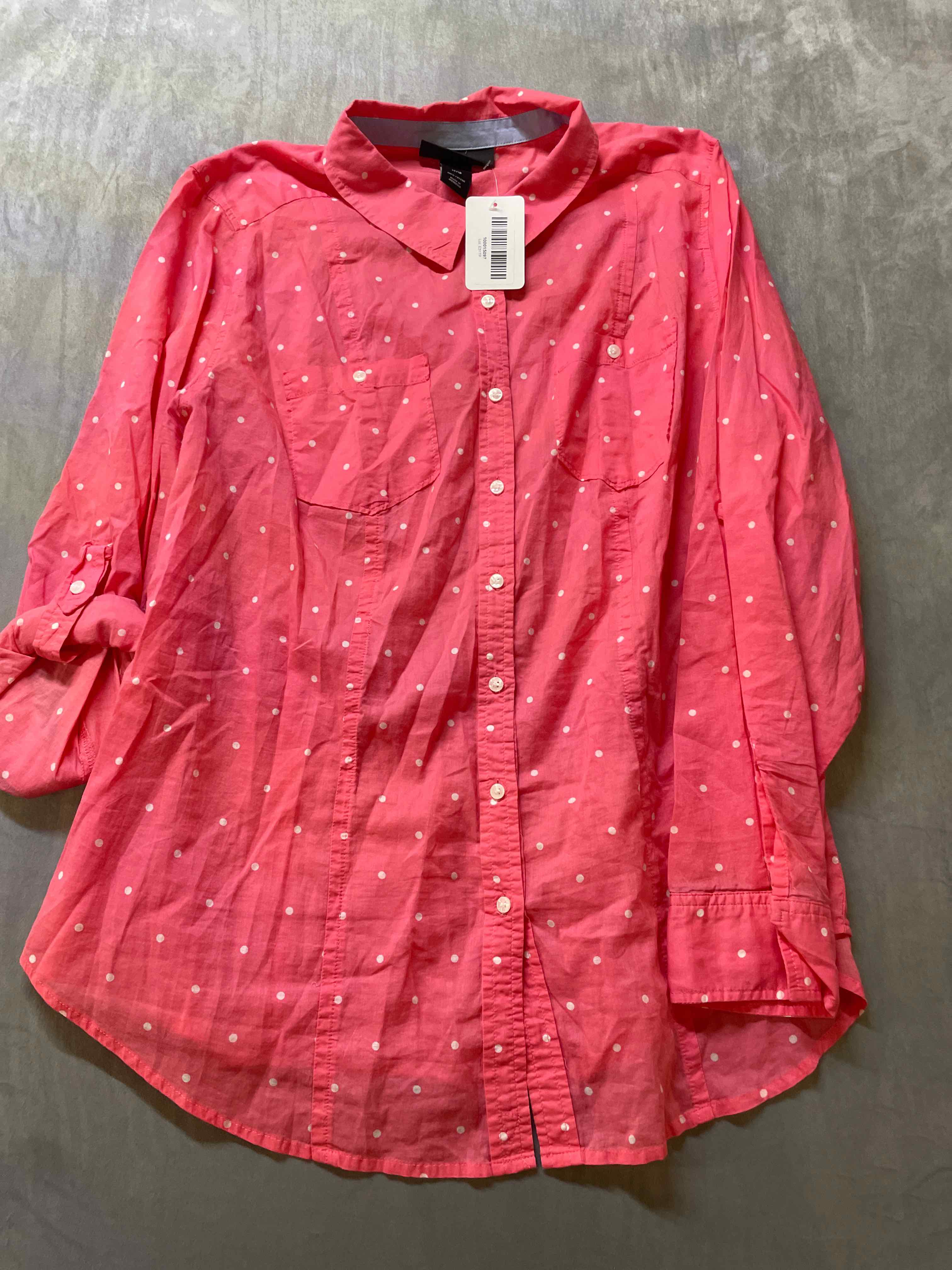 Lane Bryant Pink Polka Dot Cotton Shirt 14 16