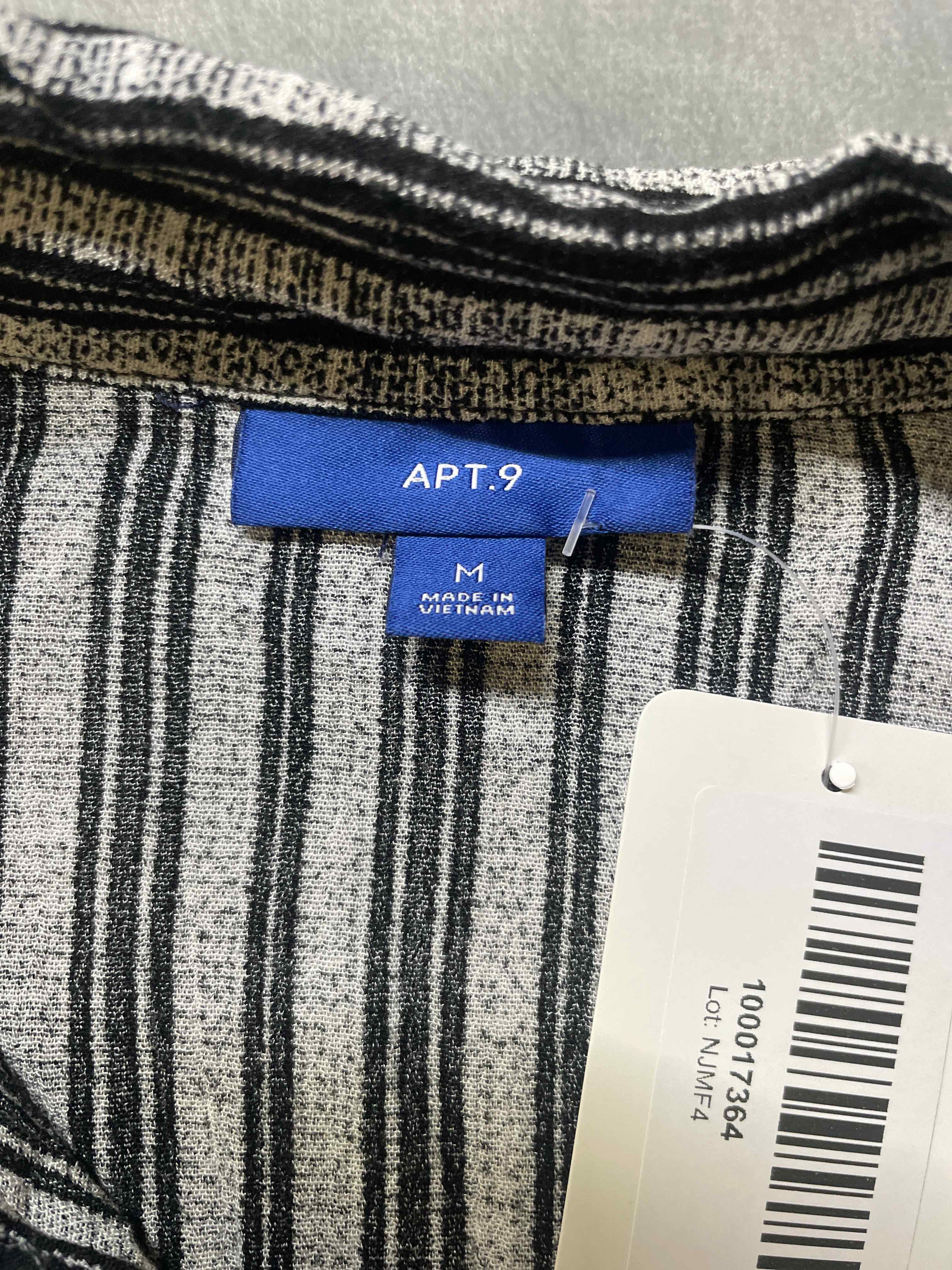 Apt 9 Black White Striped Rayon Button-Up Medium