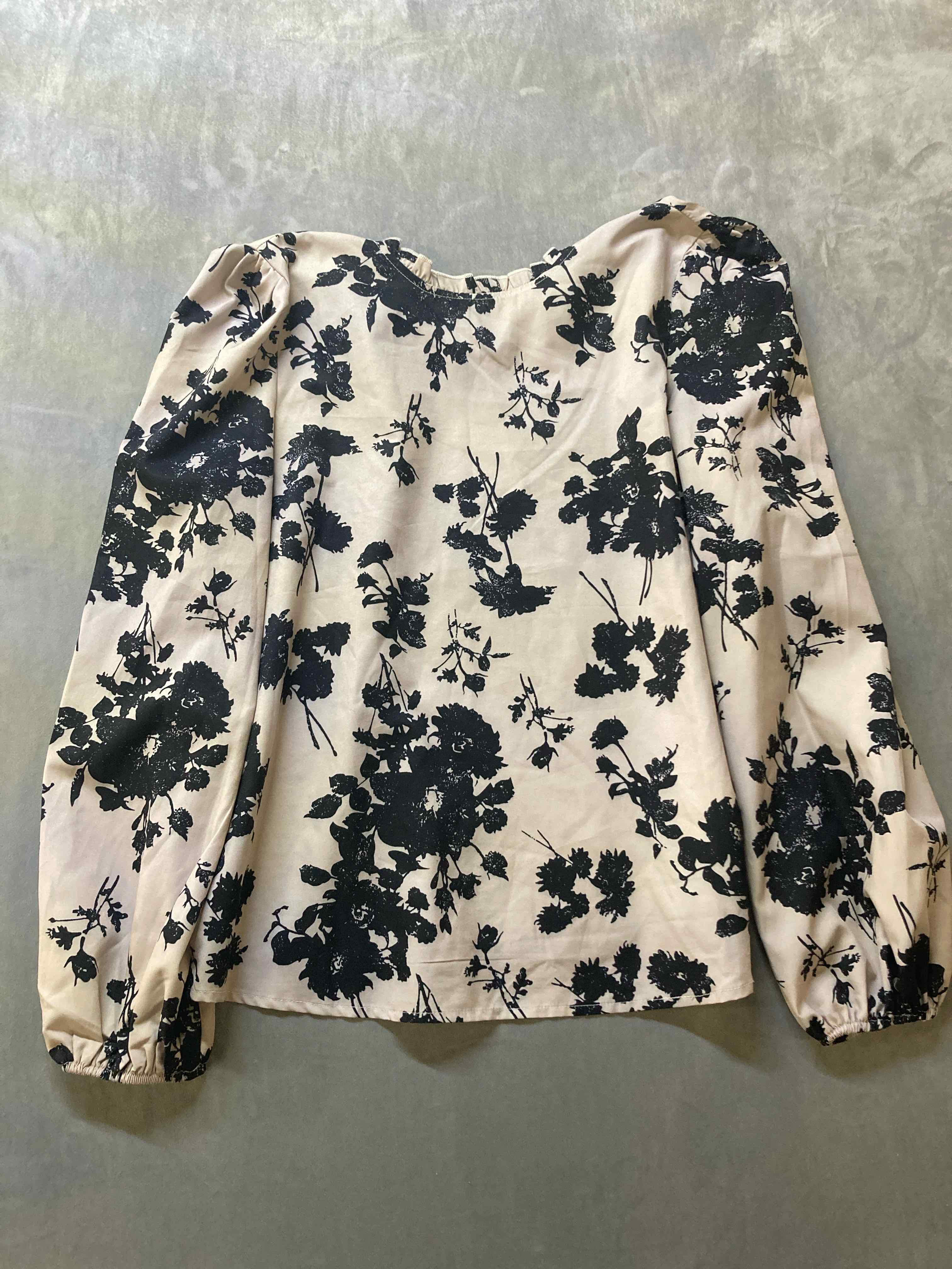 Beige Black Floral Blouse