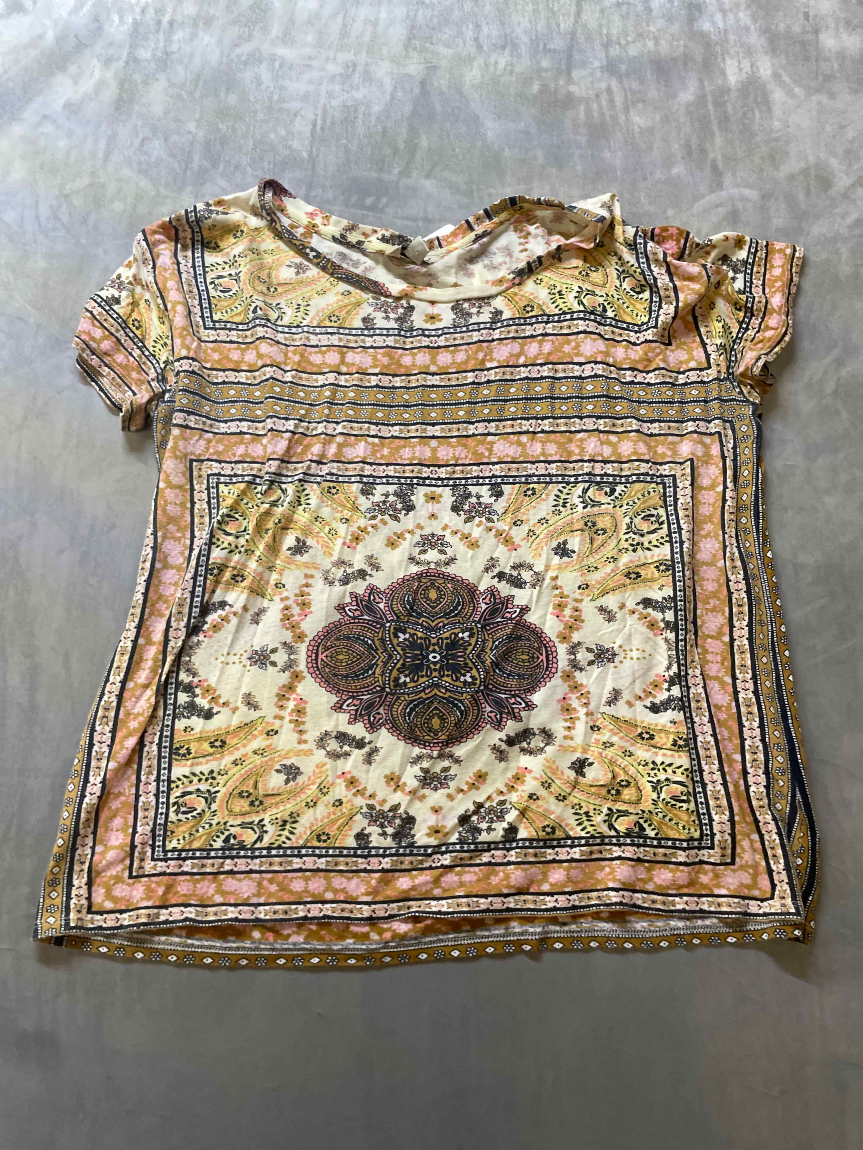 Lucky Brand Yellow Floral Fabric T-Shirt XL